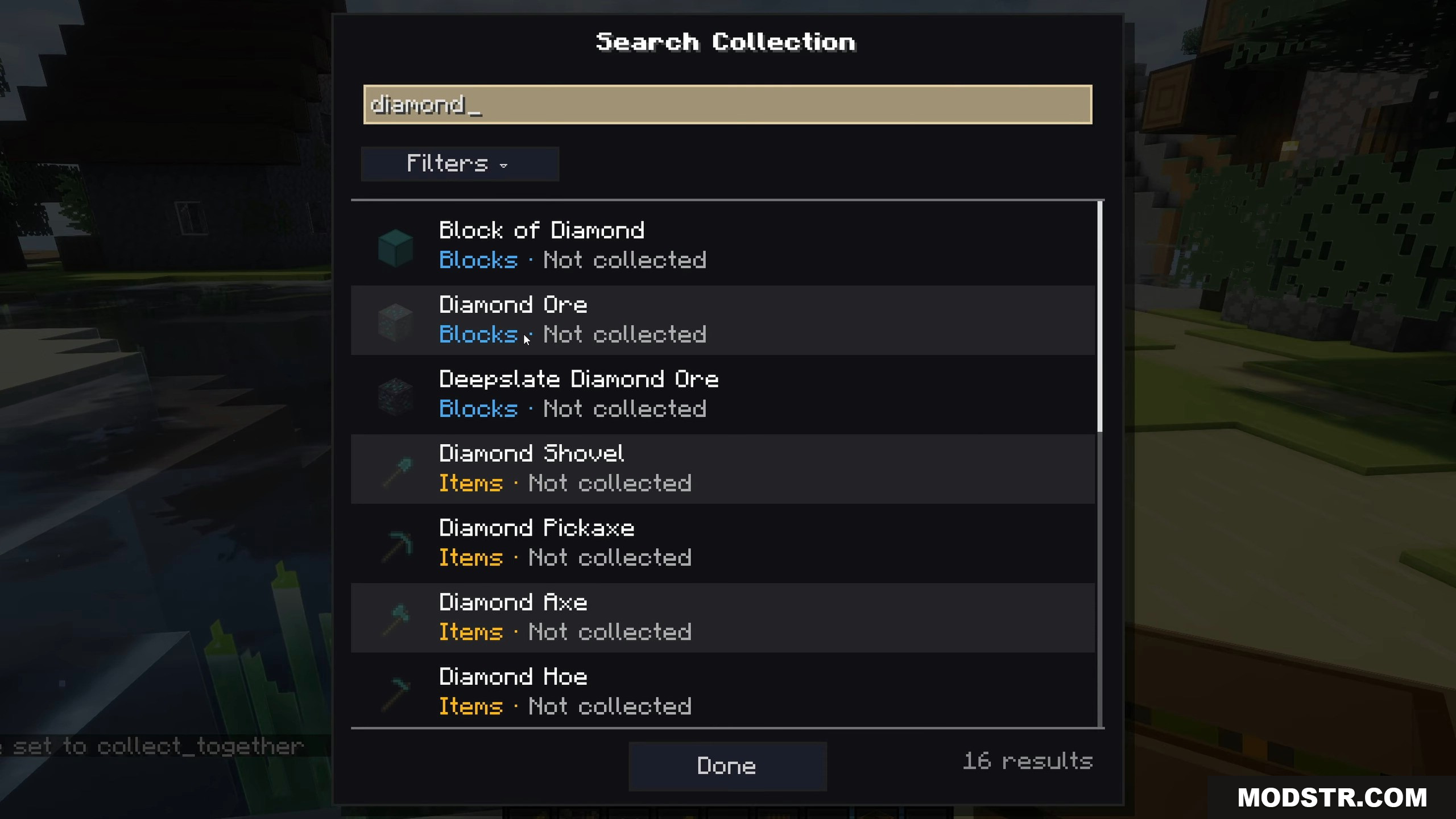 Collect Everything Mod Screenshot 17 Searching for uncollected diamond items in the collection