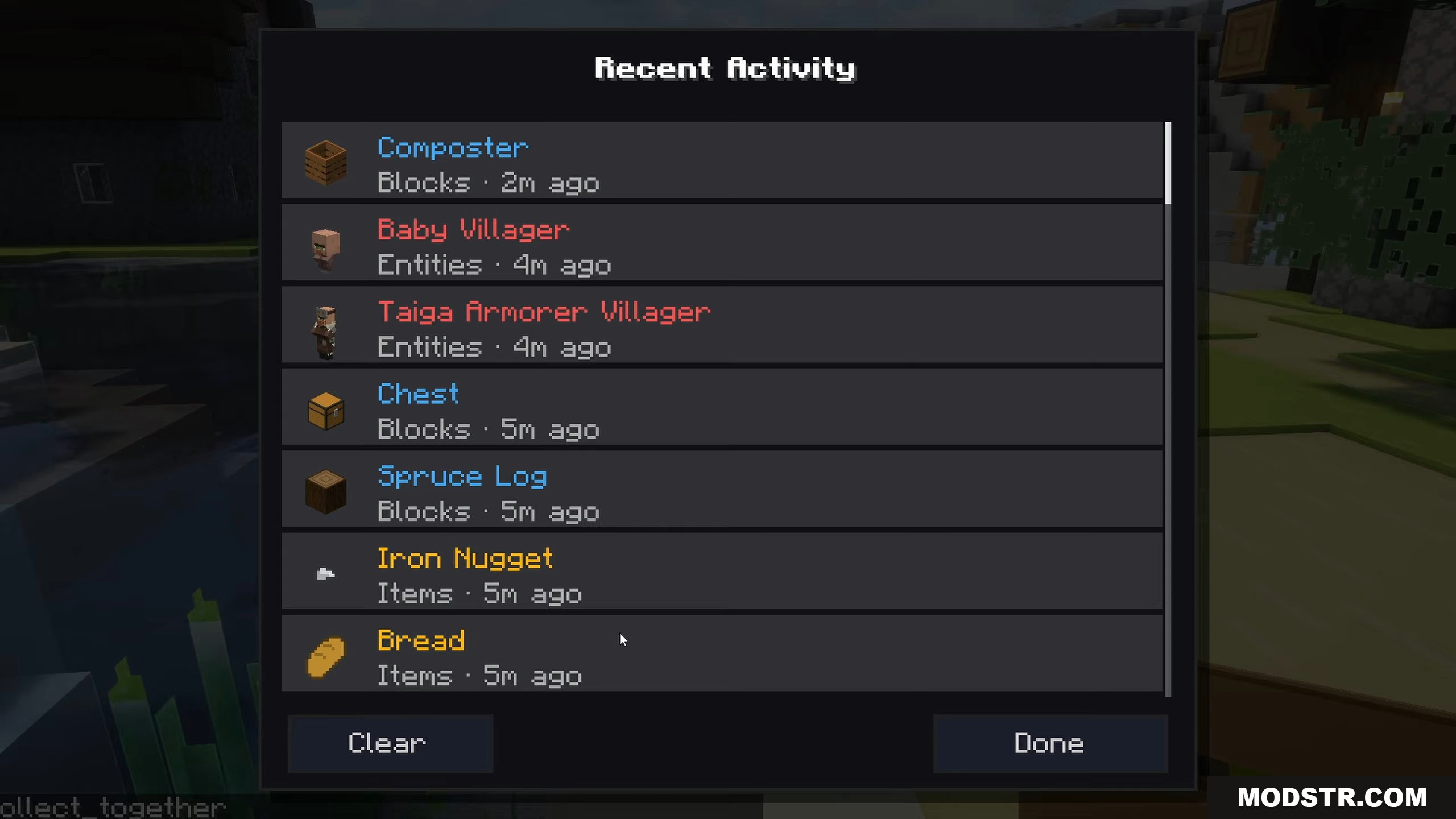 Collect Everything Mod Screenshot 16 Collect Everything mod recent activity tracking menu