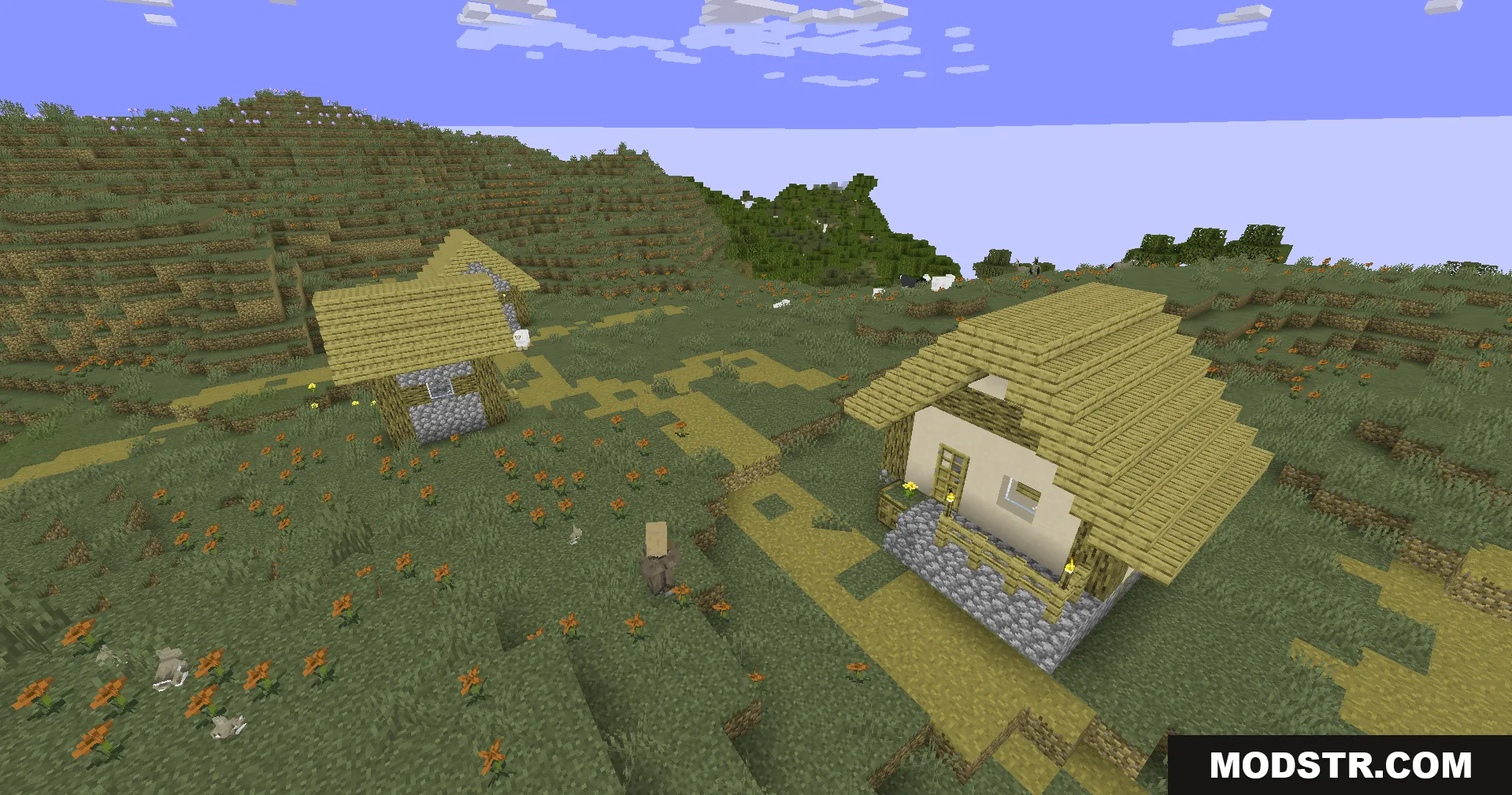 Colorblind Swap Shaders Screenshot 6 A village scene with two houses and orange flowers under a blue sky