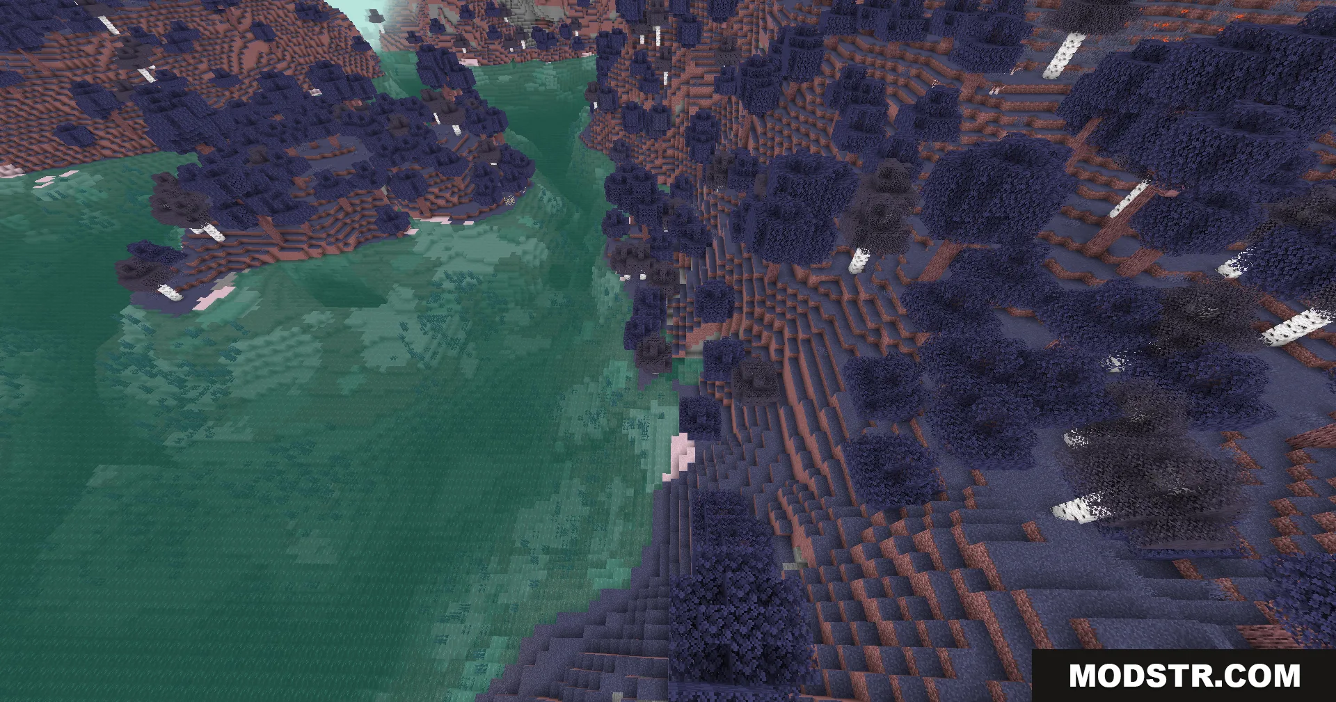 Colorblind Swap Shaders Screenshot 9 Colorblind Swap Shaders creates a landscape with purple trees and teal water