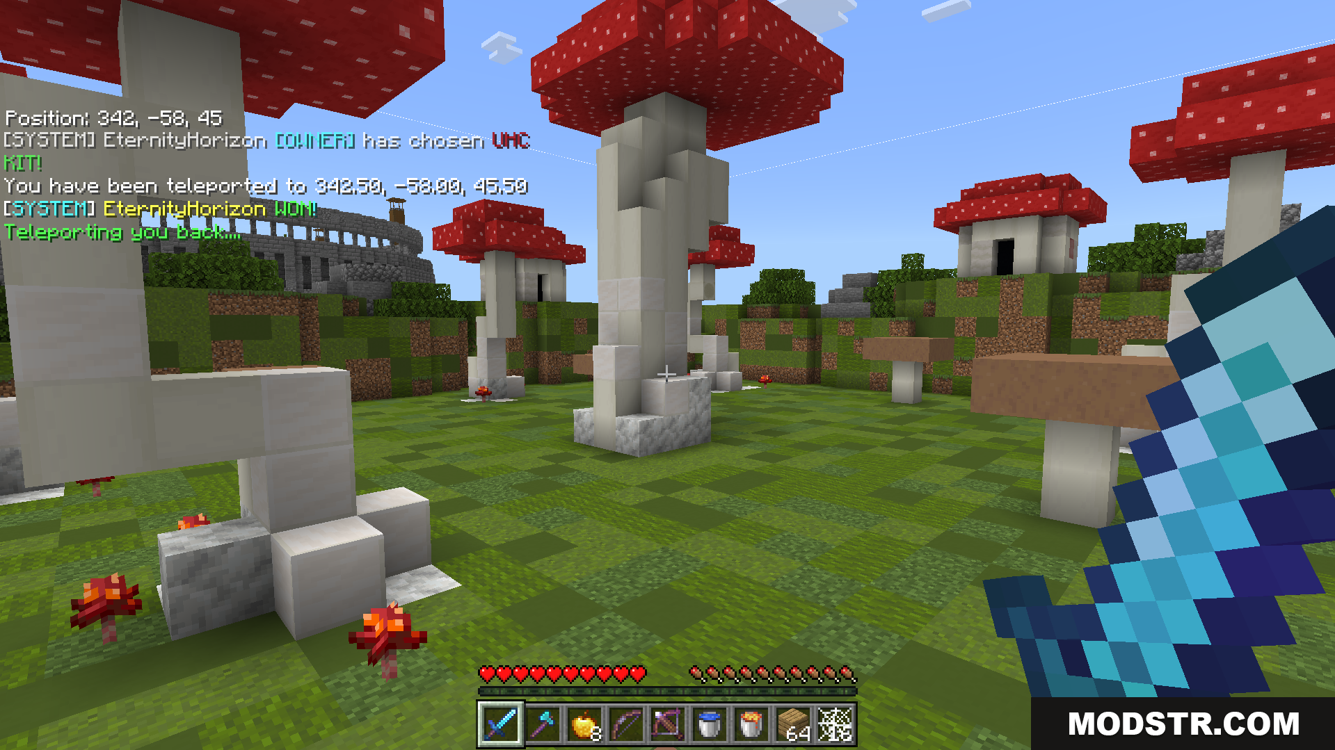 Colosseum Pvp Map Screenshot 7 A player stands in a mushroom biome after a PvP match