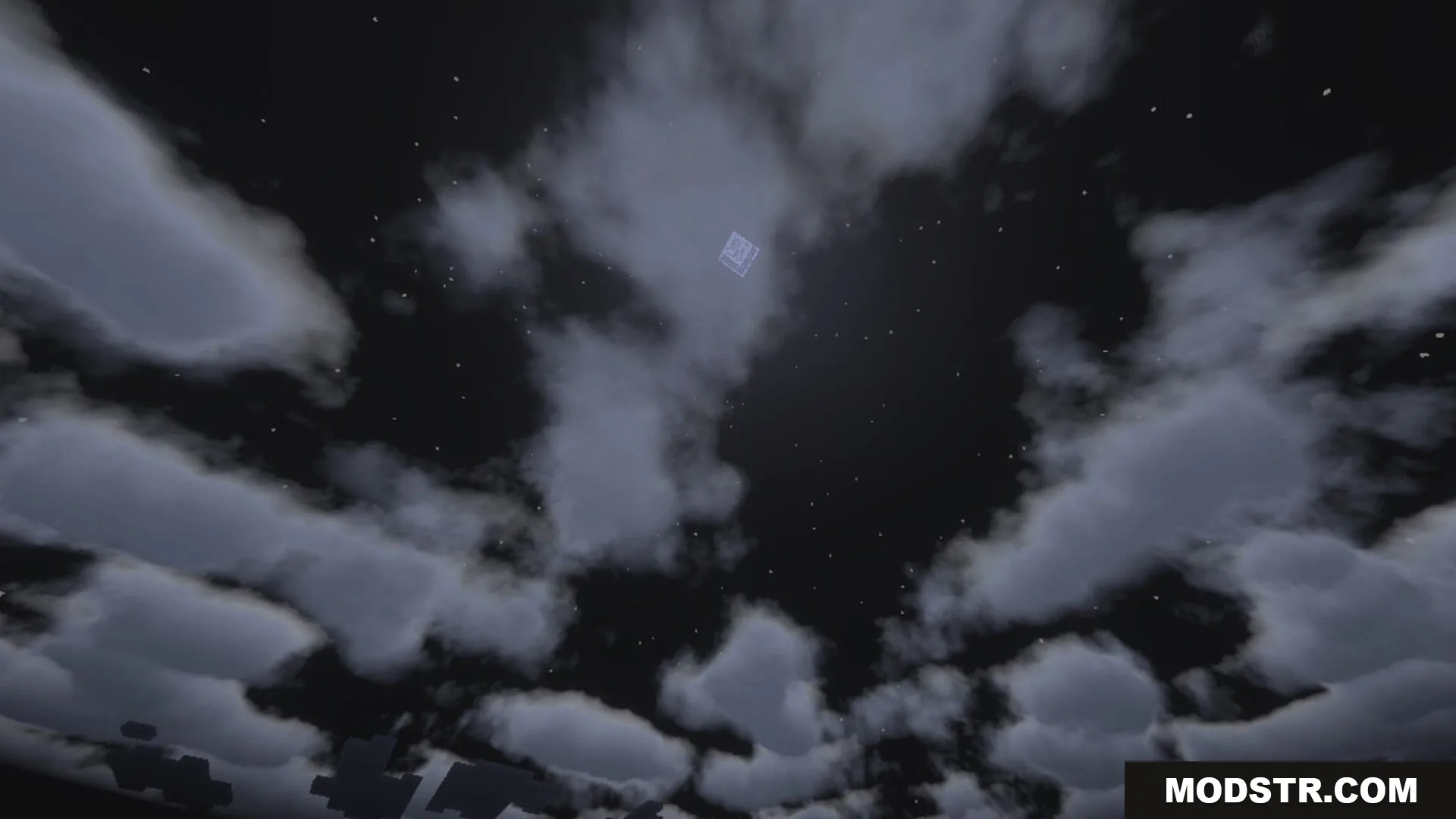 Complementary Unbound Clouds Shader Screenshot 3 Deep night sky with soft clouds and glowing stars in a blocky world