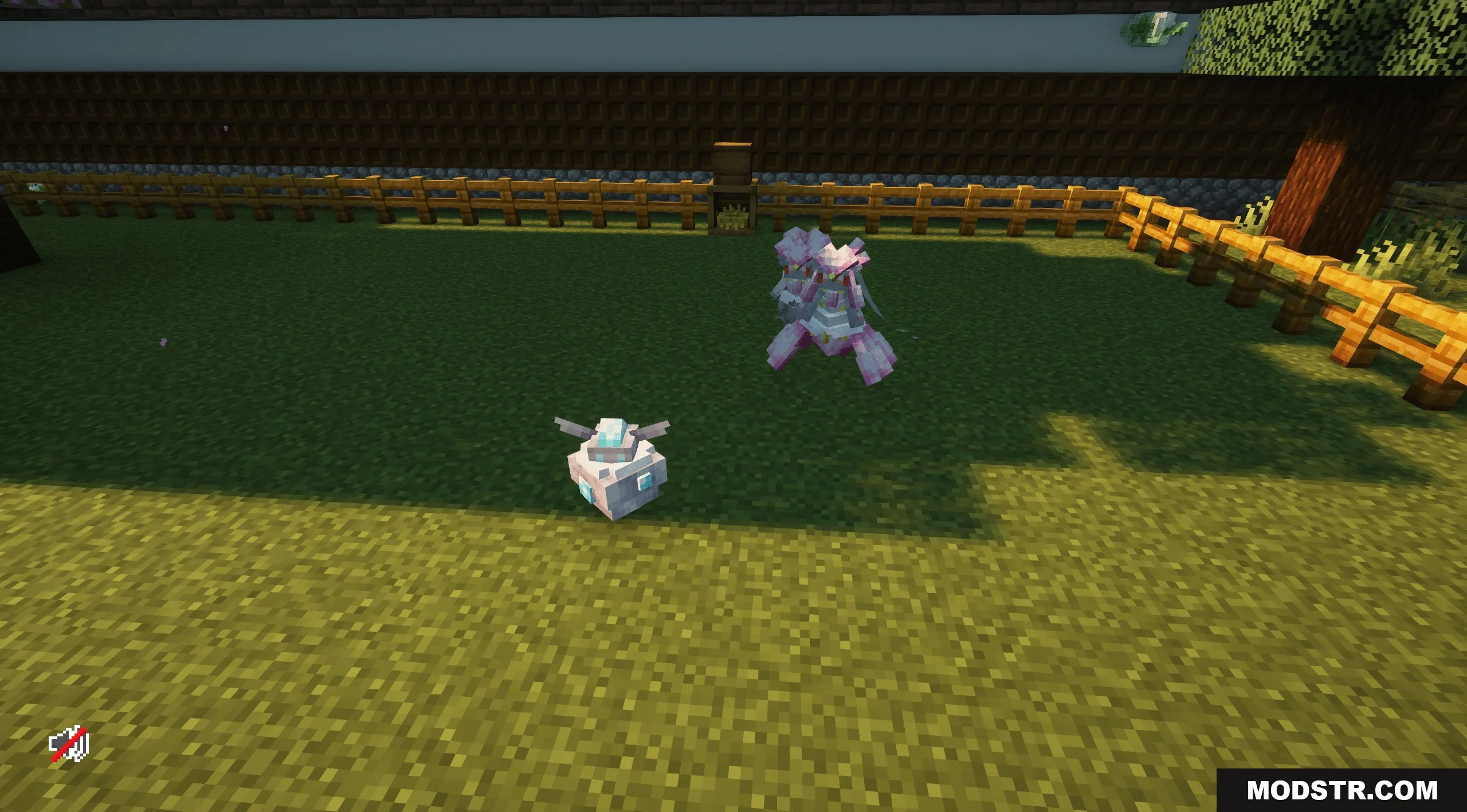 Complete Cobblemon Collection W Legendary Spawns Data Pack Screenshot 3 Two custom modeled Cobblemon standing on grass inside a wooden fence
