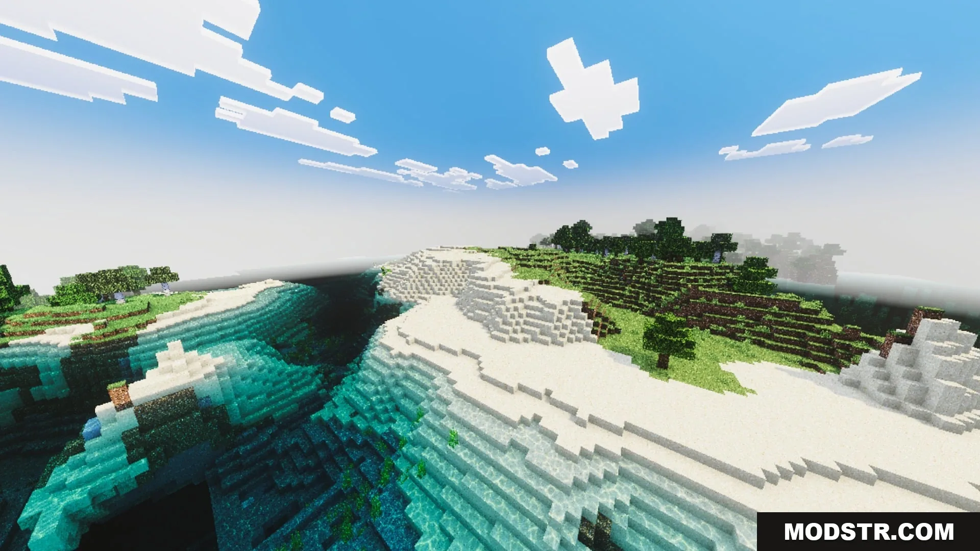 Complimentory Vibrant Visuals Shader Screenshot 1 Coastal landscape with crystal clear water using Complimentory Vibrant Visuals