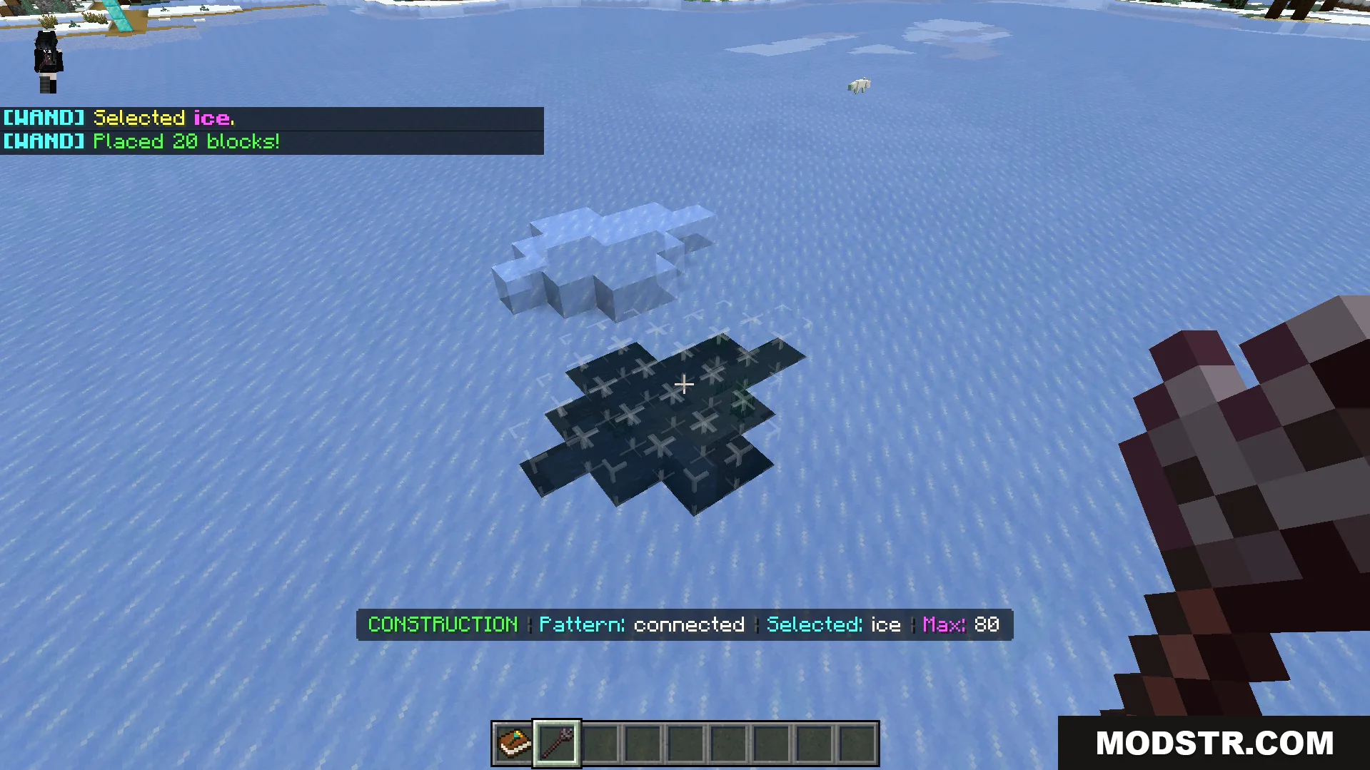 Construction Wands Addon Screenshot 6 Player using the wand to place multiple ice blocks at once