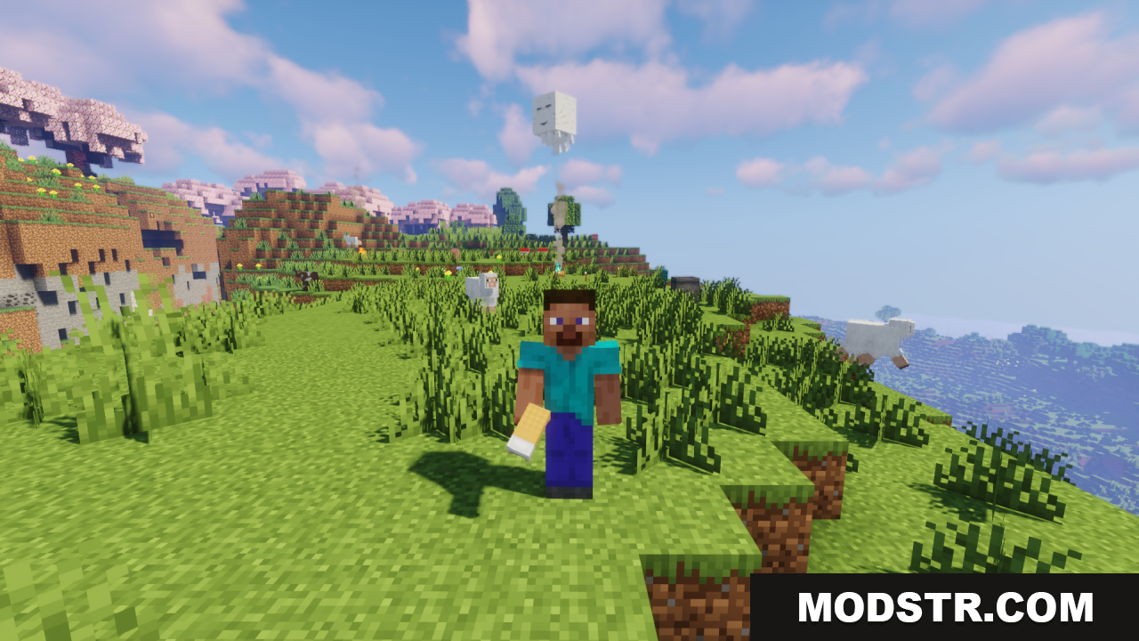 Cozy Nook Beds Resource Pack Screenshot 12 Player holding a yellow blanket bed item standing in a grassy field