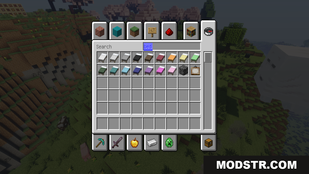 Cozy Nook Beds Resource Pack Screenshot 9 Player searching for beds in the creative inventory menu