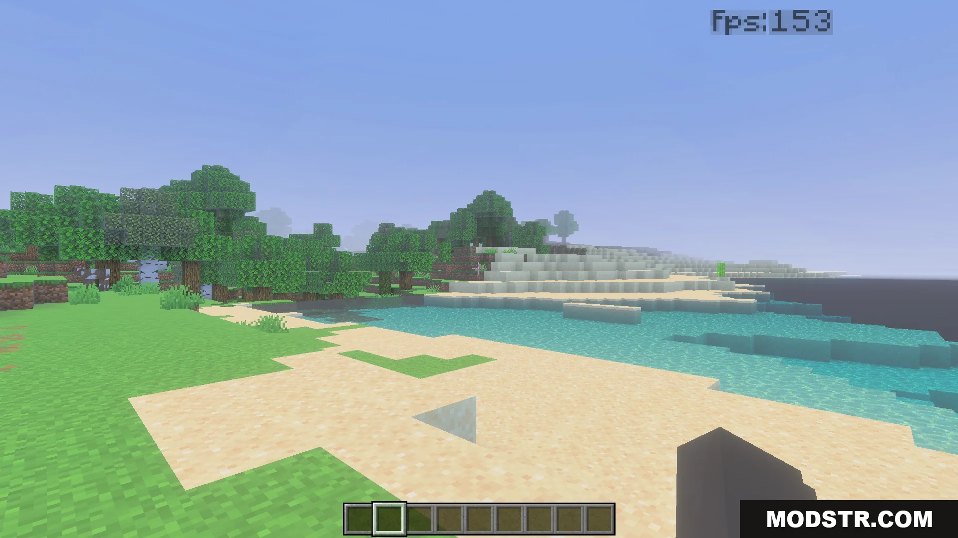 CraftStudios Better FPS Texture Pack Screenshot 1 beach landscape showing static water textures to reduce lag and improve game performance