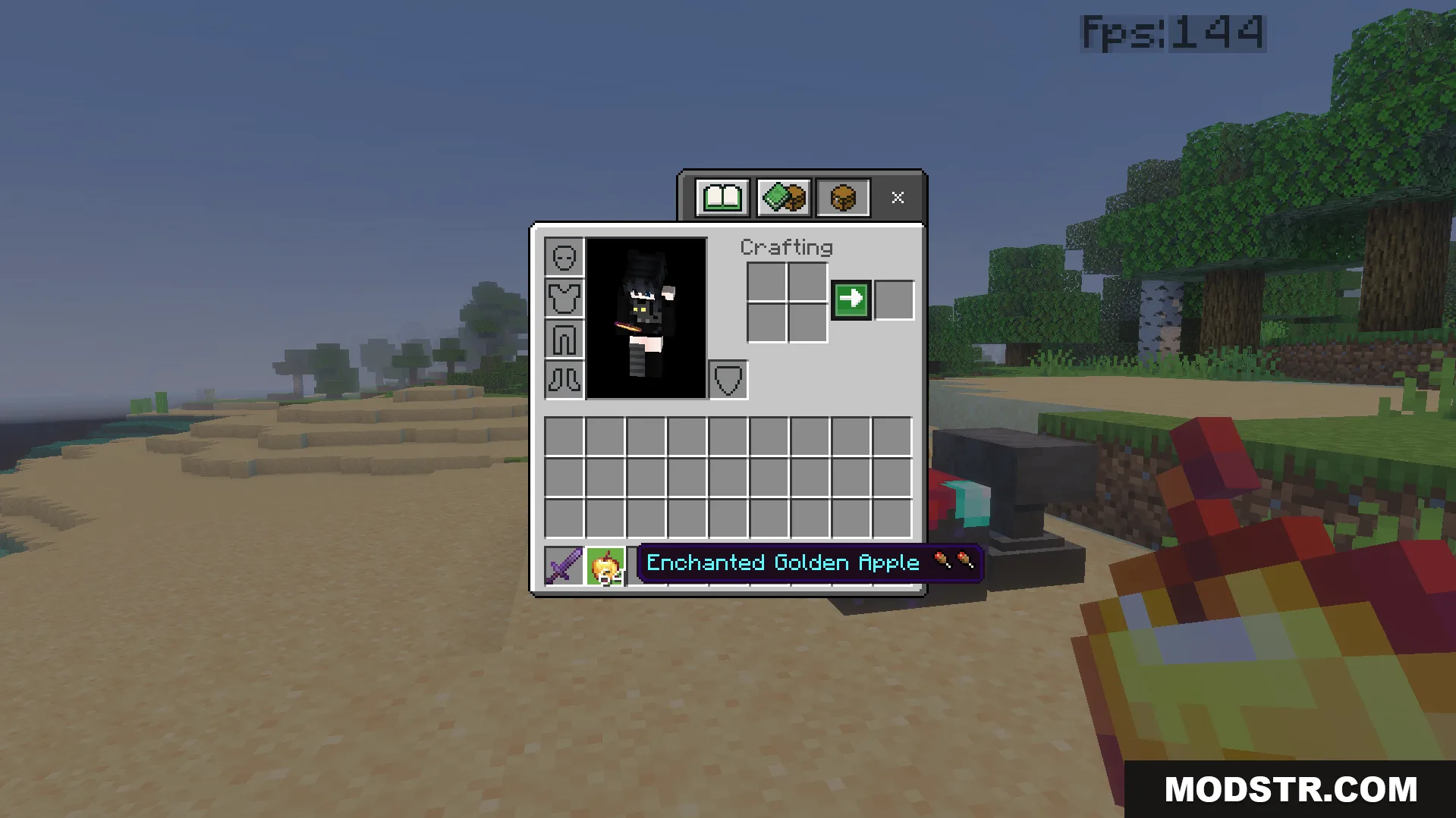 CraftStudios Better FPS Texture Pack Screenshot 7 Player inventory showing an enchanted golden apple with custom colored pixel art icons