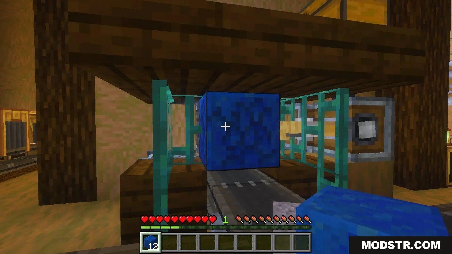 Player building an automated washing mechanism over a moving conveyor belt system