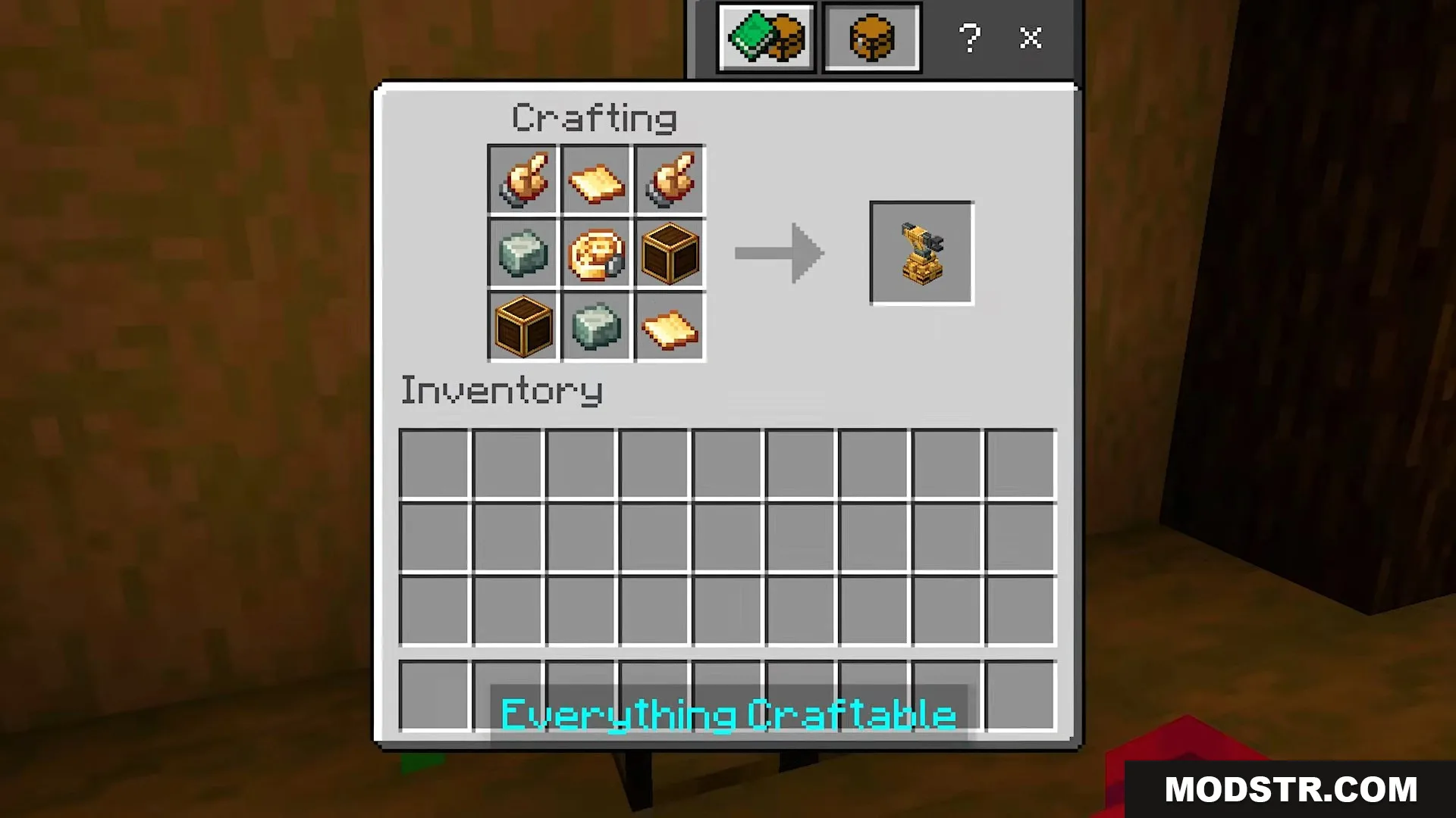 Player viewing the crafting recipe for a mechanical arm block