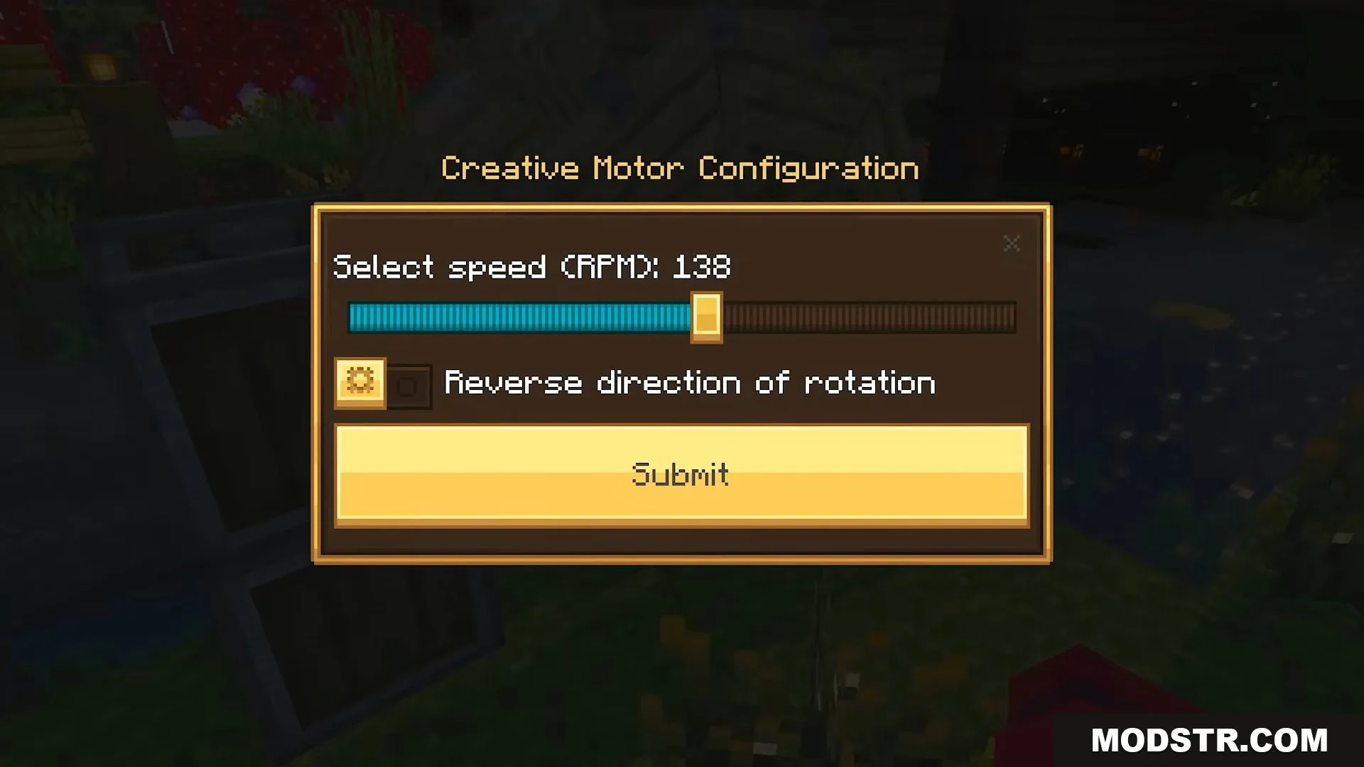 Creative motor configuration menu with a slider to adjust the rotation speed