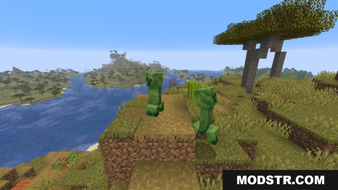 Creepers Refreshed Resource Pack Screenshot 12 Two creepers with unique animations and textures standing on a grassy cliff