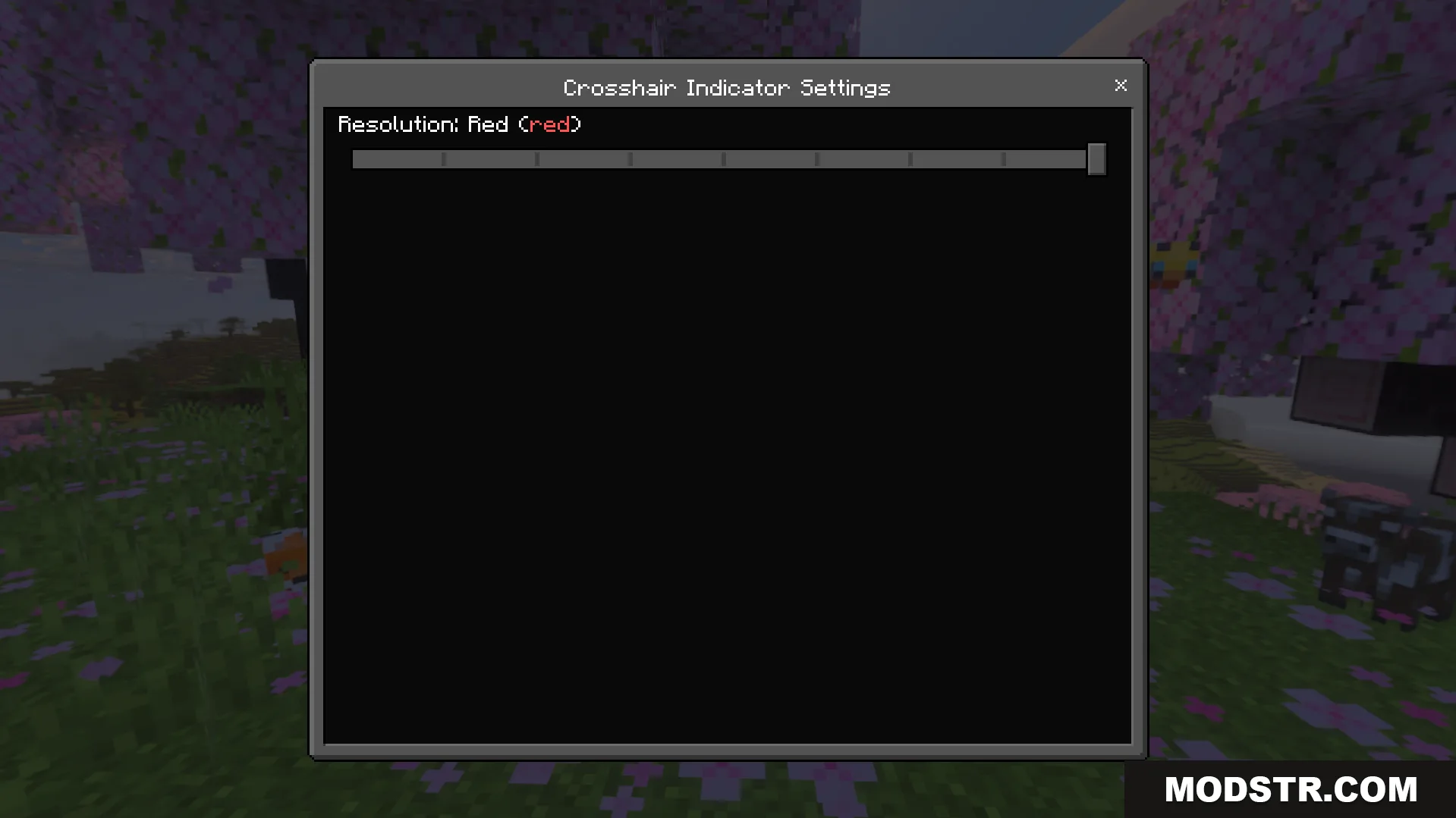 Settings window with a slider to adjust the red crosshair resolution