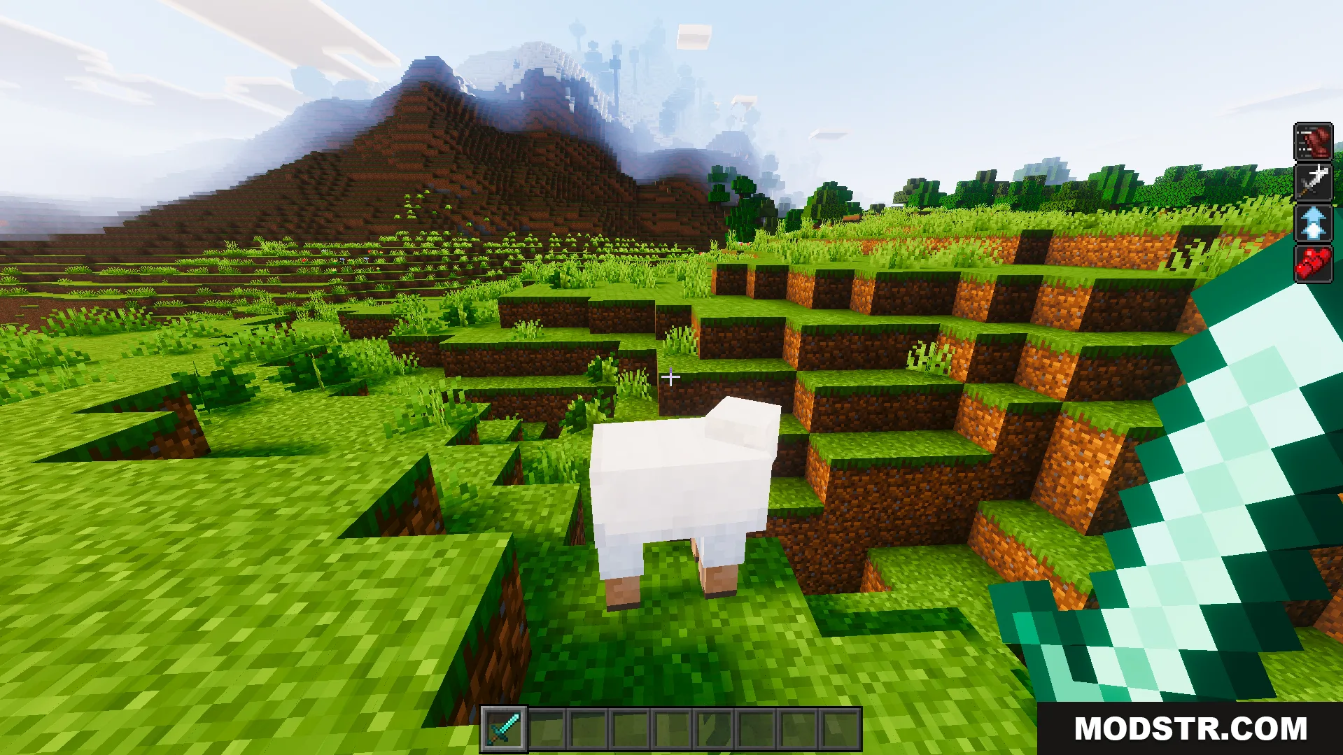 The crosshair remains white when the player is not close enough to attack