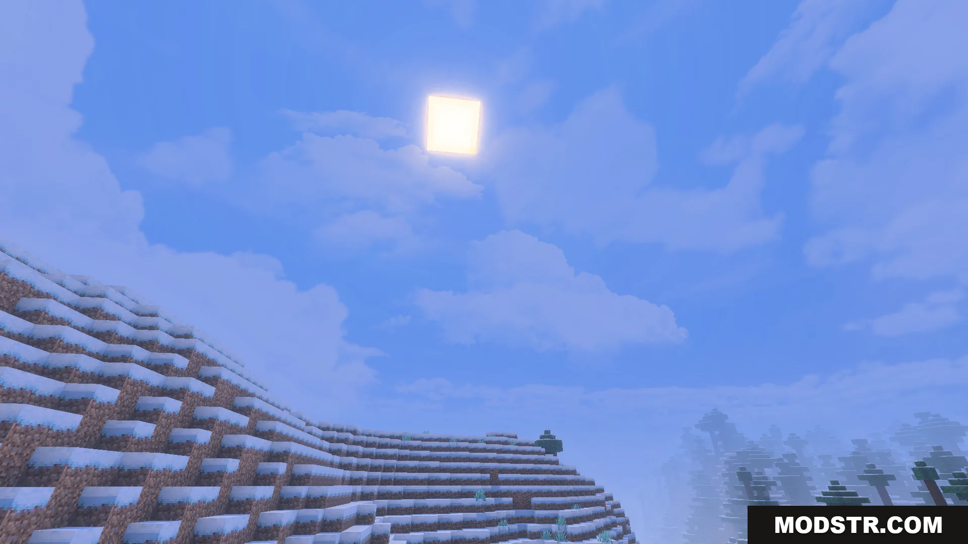 High resolution snowy winter sky texture over a snowy landscape