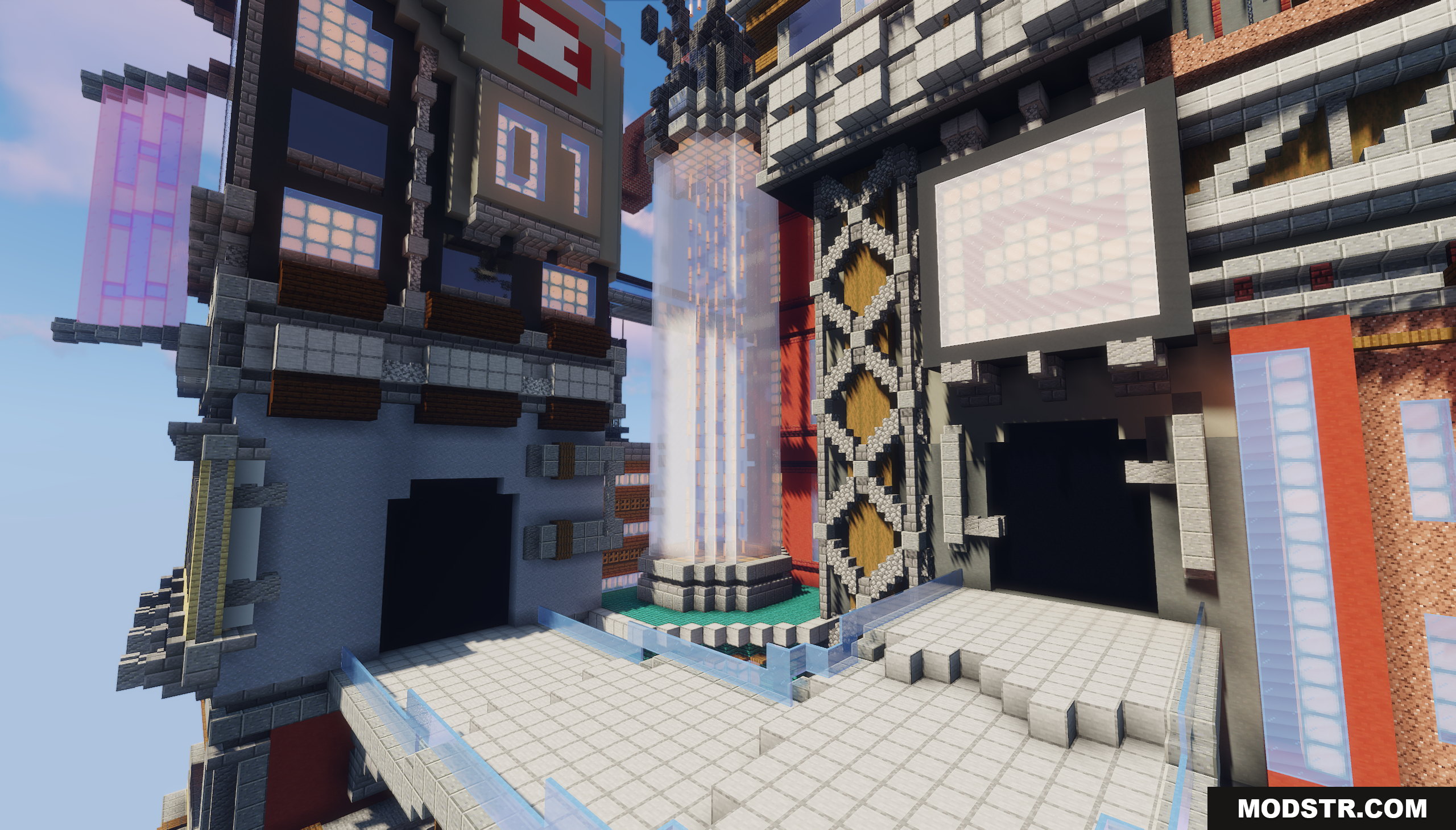 Cyberpunk Island City Map Screenshot 7 A glowing glass pillar in a futuristic city corner