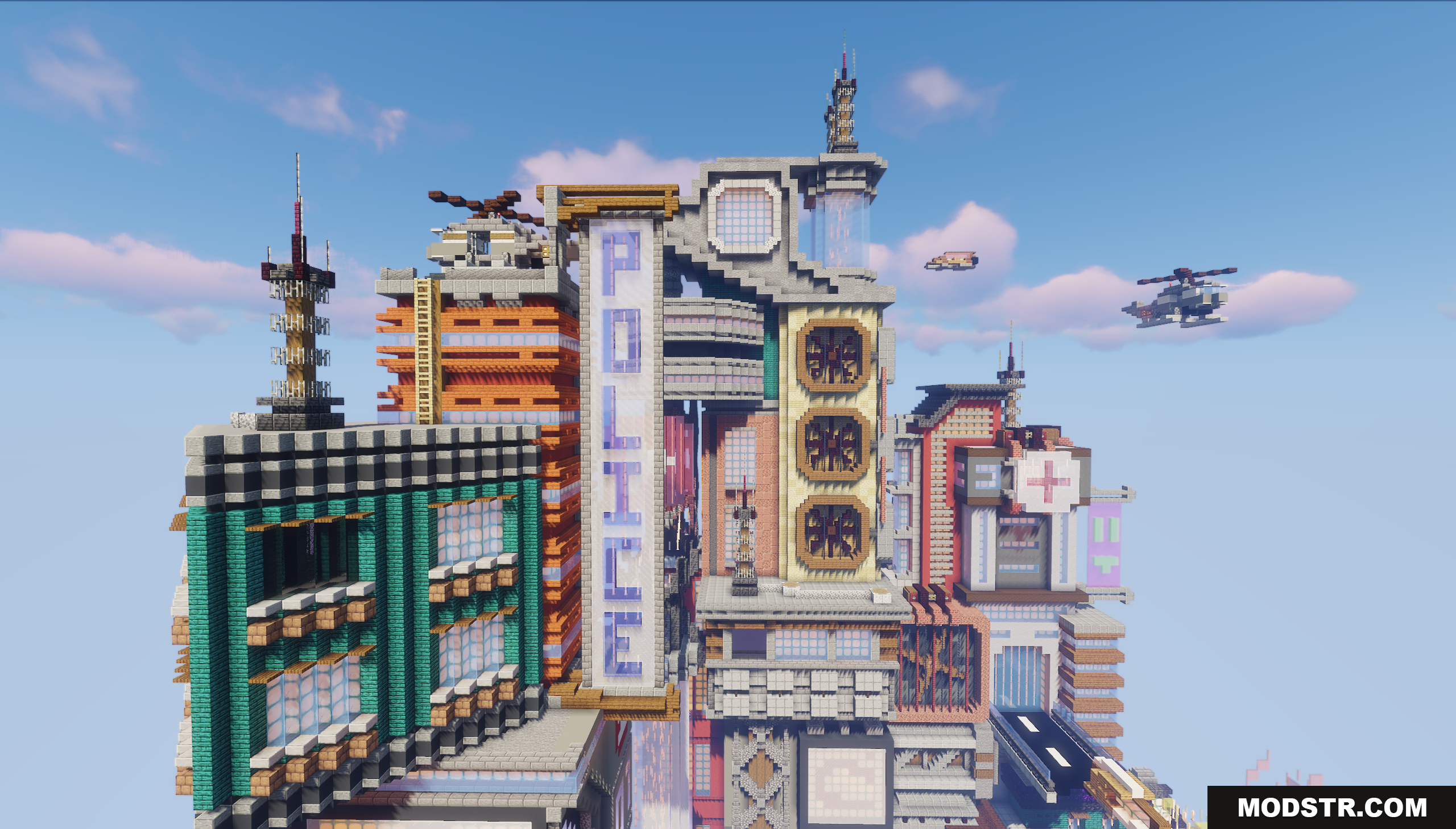Cyberpunk Island City Map Screenshot 9 A futuristic police building in a dense cyberpunk city