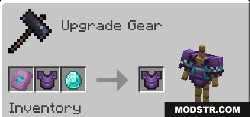 Dark Blades Armor Trims Data Pack Screenshot 2 Smithing table interface showing how to apply trims to custom purple armor