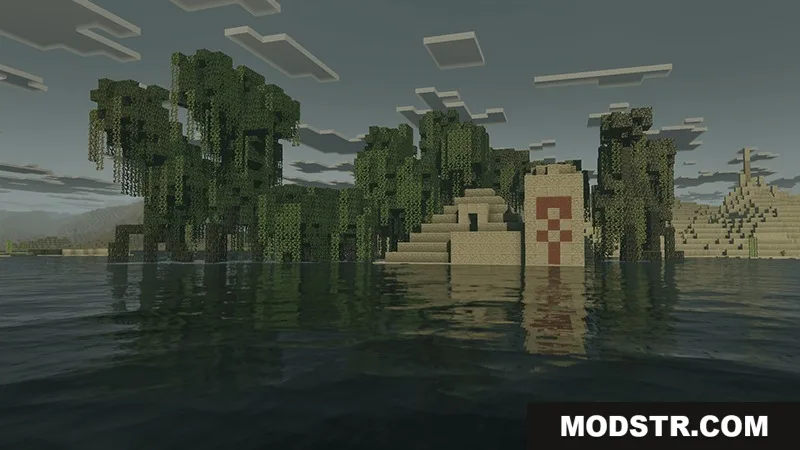 Dark Fantasy Visuals Shader adds thick fog to a desert temple and trees