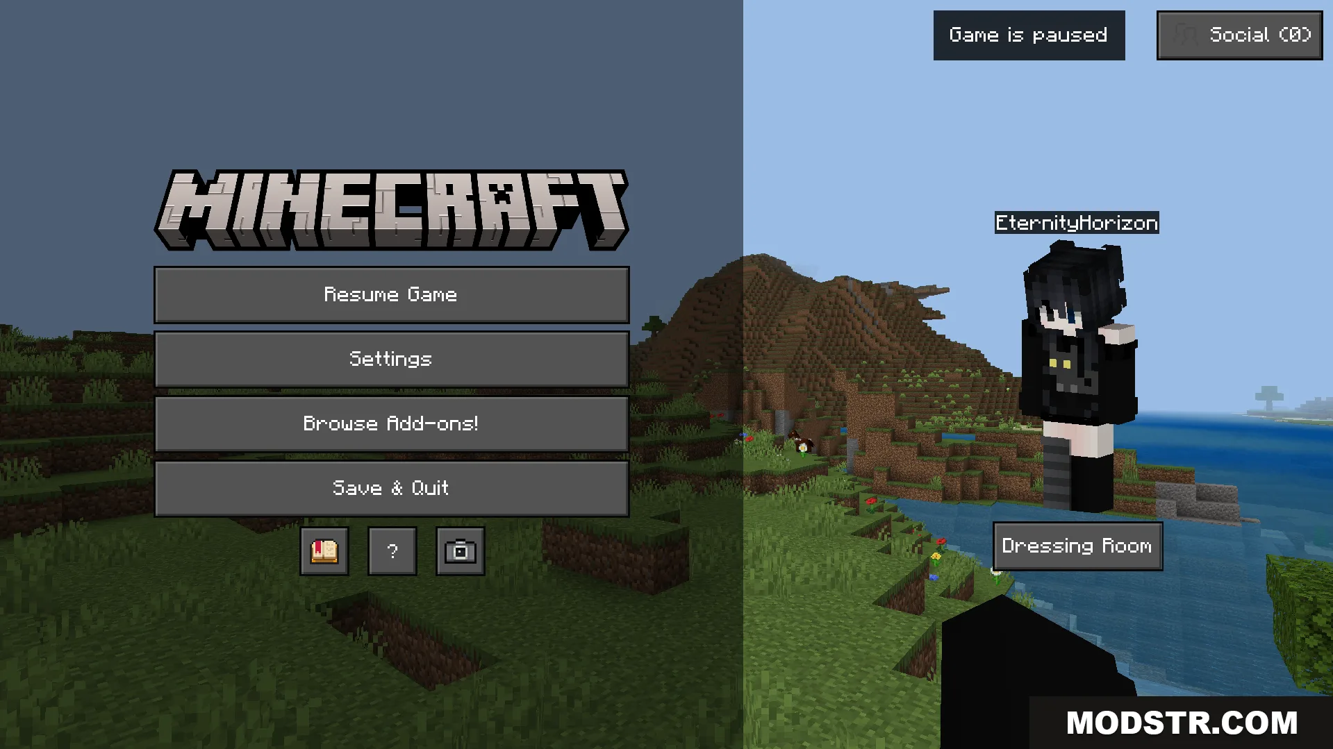 Dark Theme Texture Pack Screenshot 4 Pause menu showing a dark color style with custom buttons and player skin
