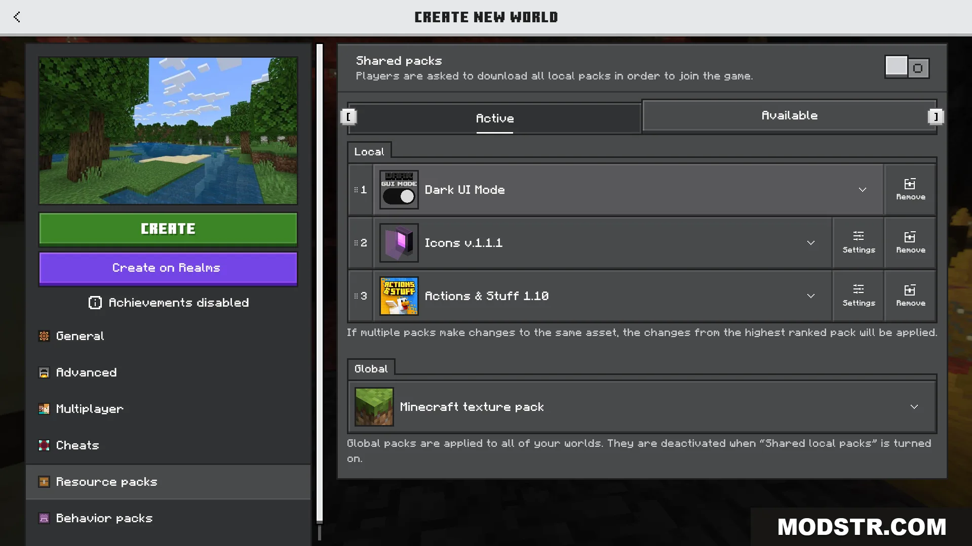 Dark UI Mode Texture Pack Screenshot 1 Resource pack settings menu showing Dark UI Mode enabled for the game interface