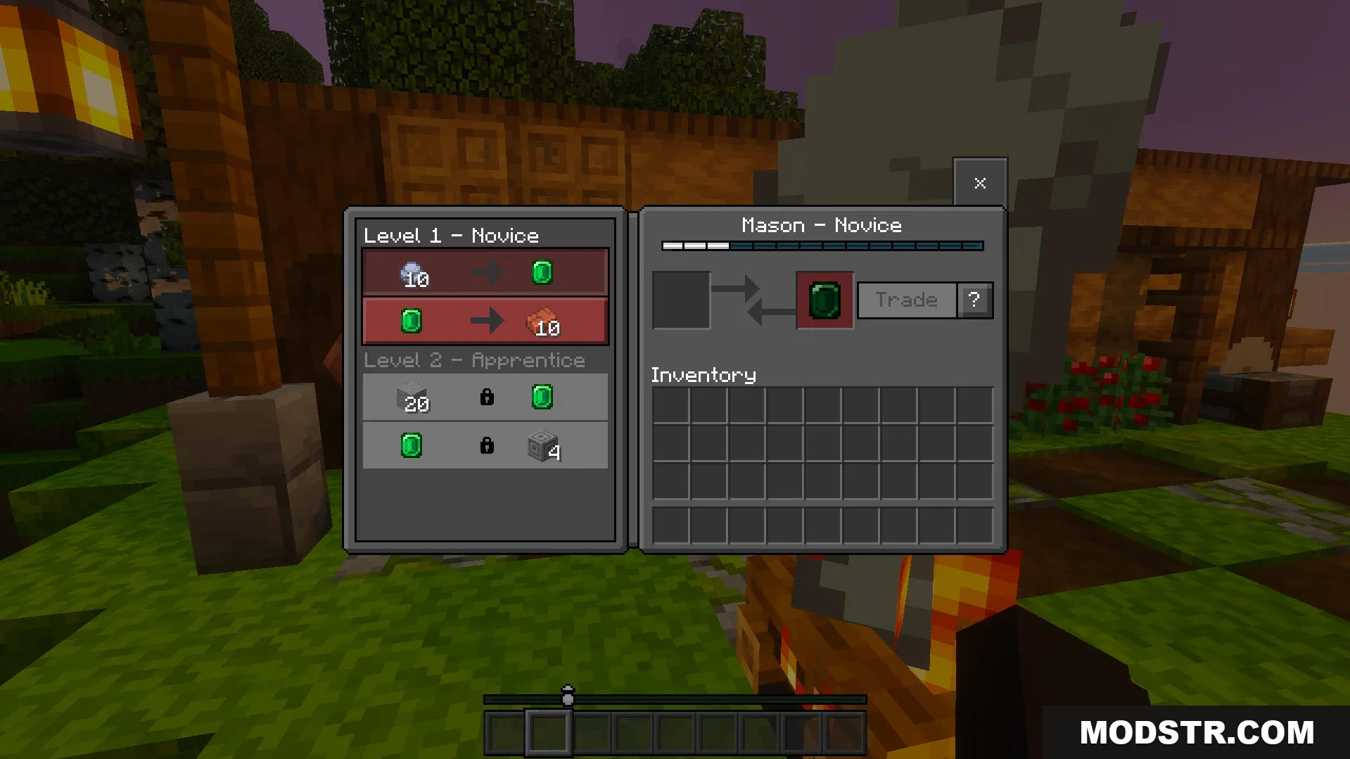 Dark UI Mode Texture Pack Screenshot 6 Villager trading screen with a dark mode design for the mason novice