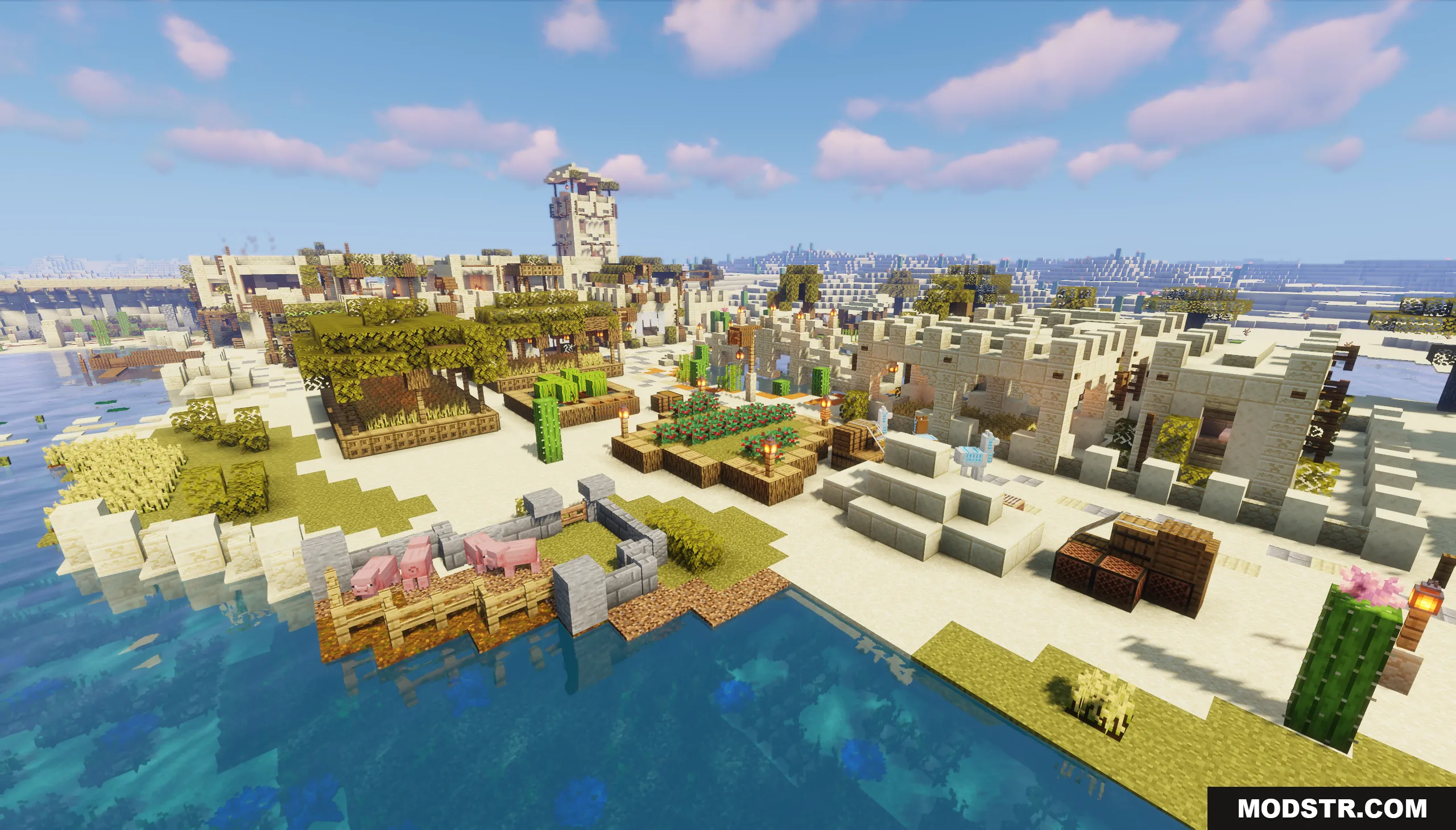 Overhead view of the Desert Oasis City Map featuring farms and animal pens