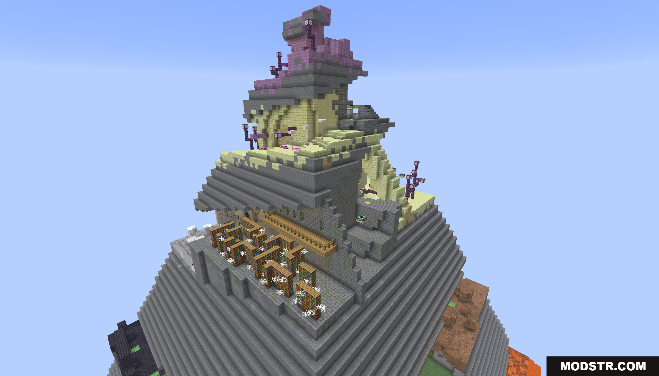 Diamond Dash Map Screenshot 10 A massive floating pyramid with End-themed structures and a library