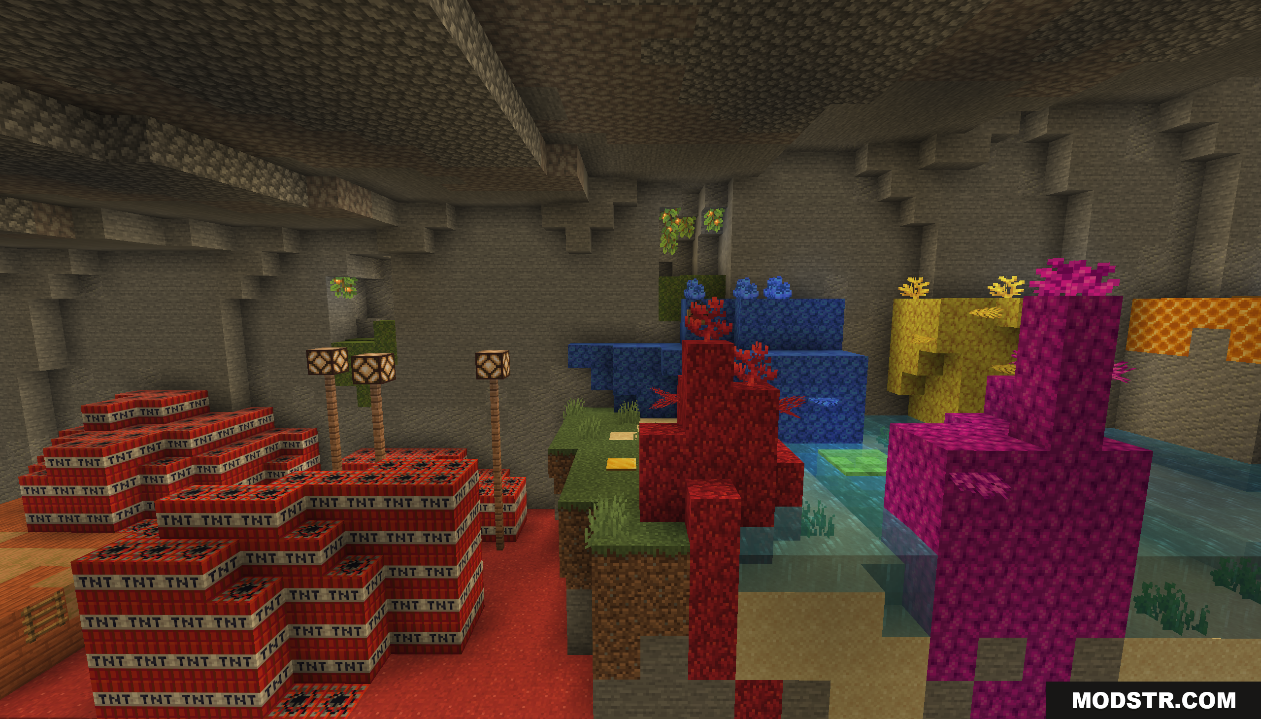 Diamond Dash Map Screenshot 6 Underground cave with TNT blocks and colorful coral reefs