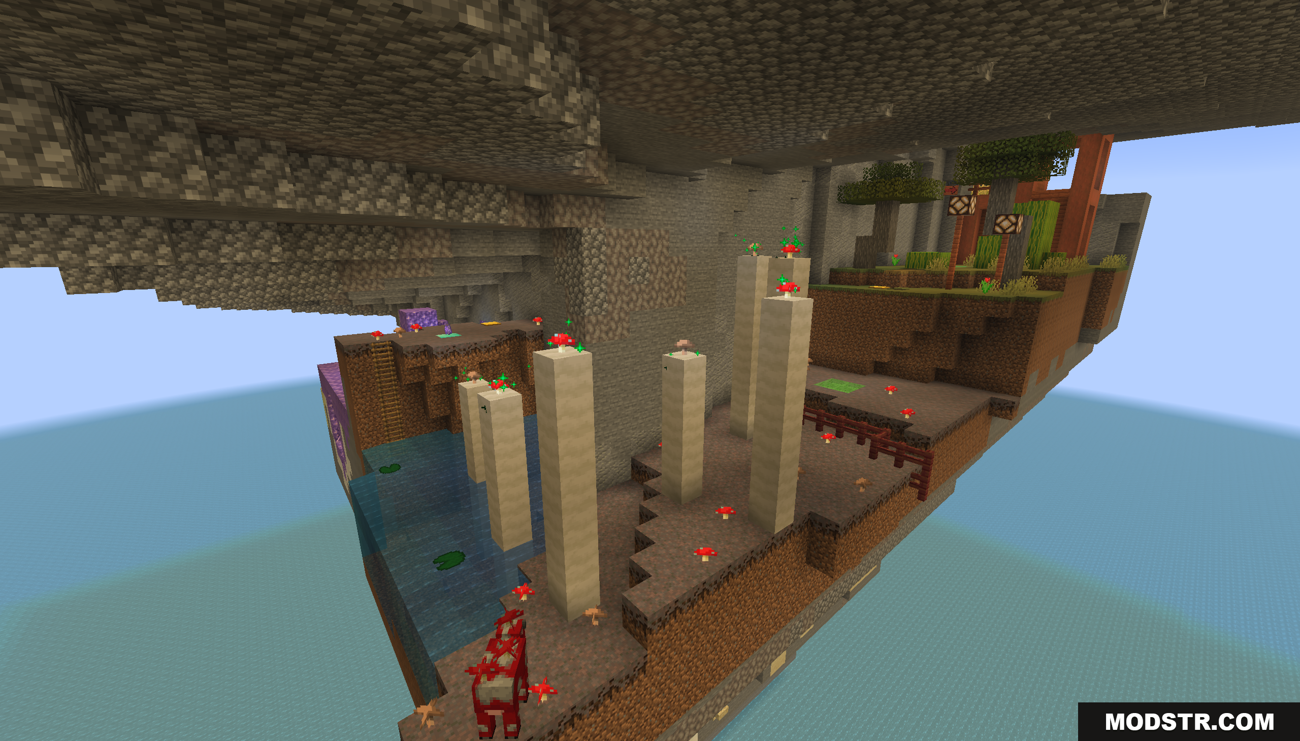 Diamond Dash Map Screenshot 5 Floating island level with giant mushrooms and a mooshroom