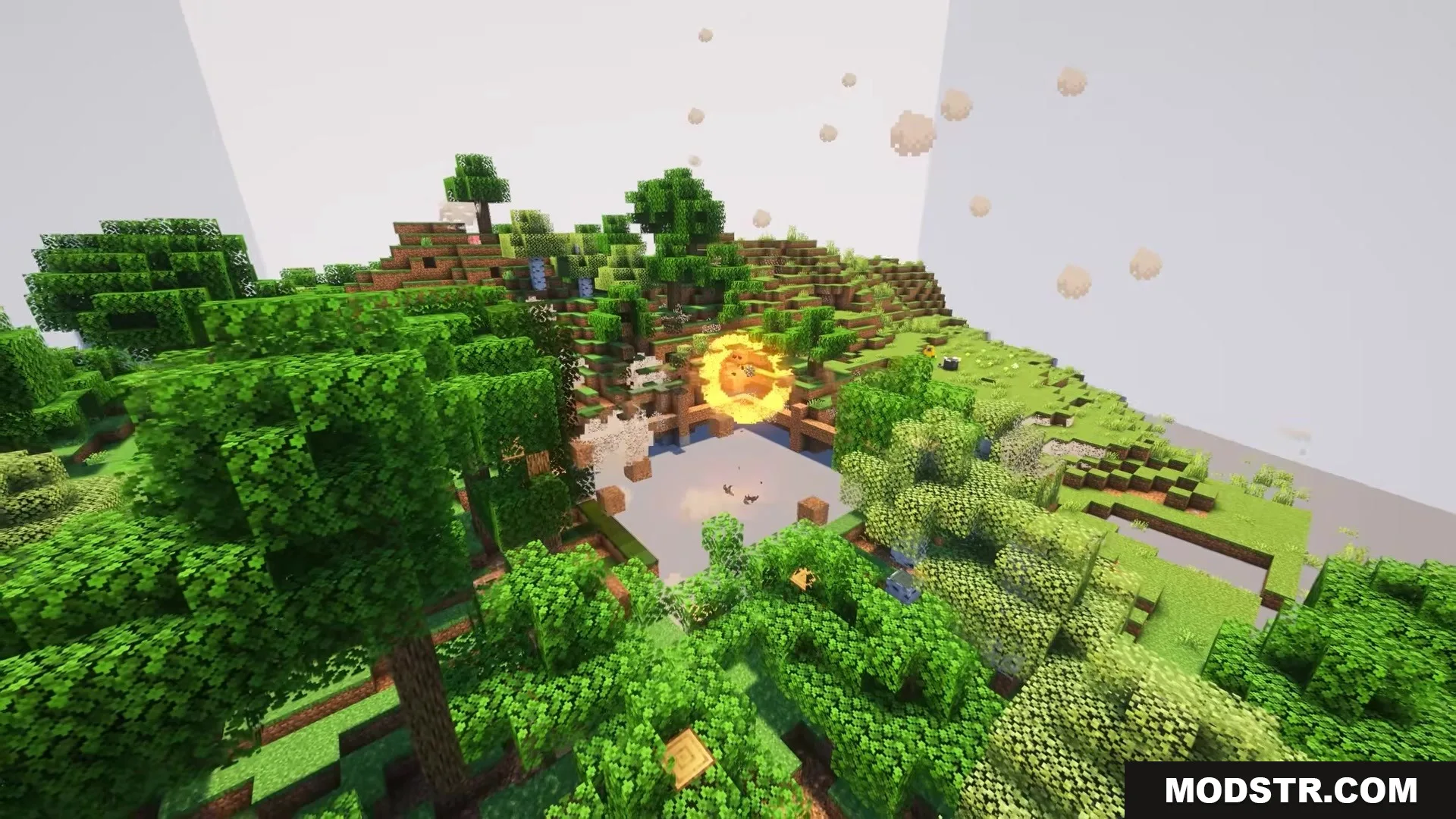 Didigetrobbed Mod Screenshot 5 A glowing yellow orb creates a small explosion in a lush green forest