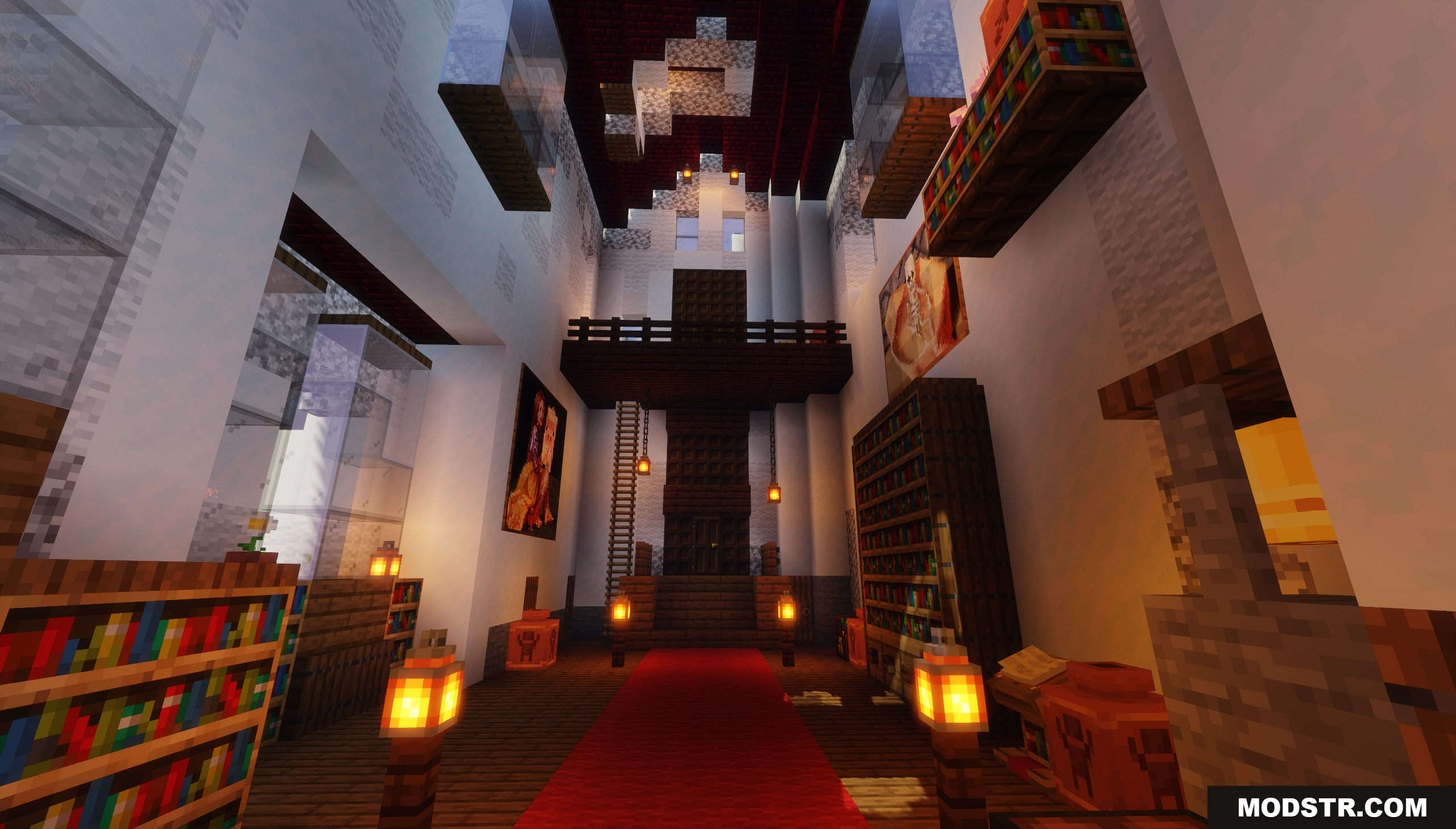 Diorite Castle Map Screenshot 8 A castle library and hall with tall ceilings and bookshelves