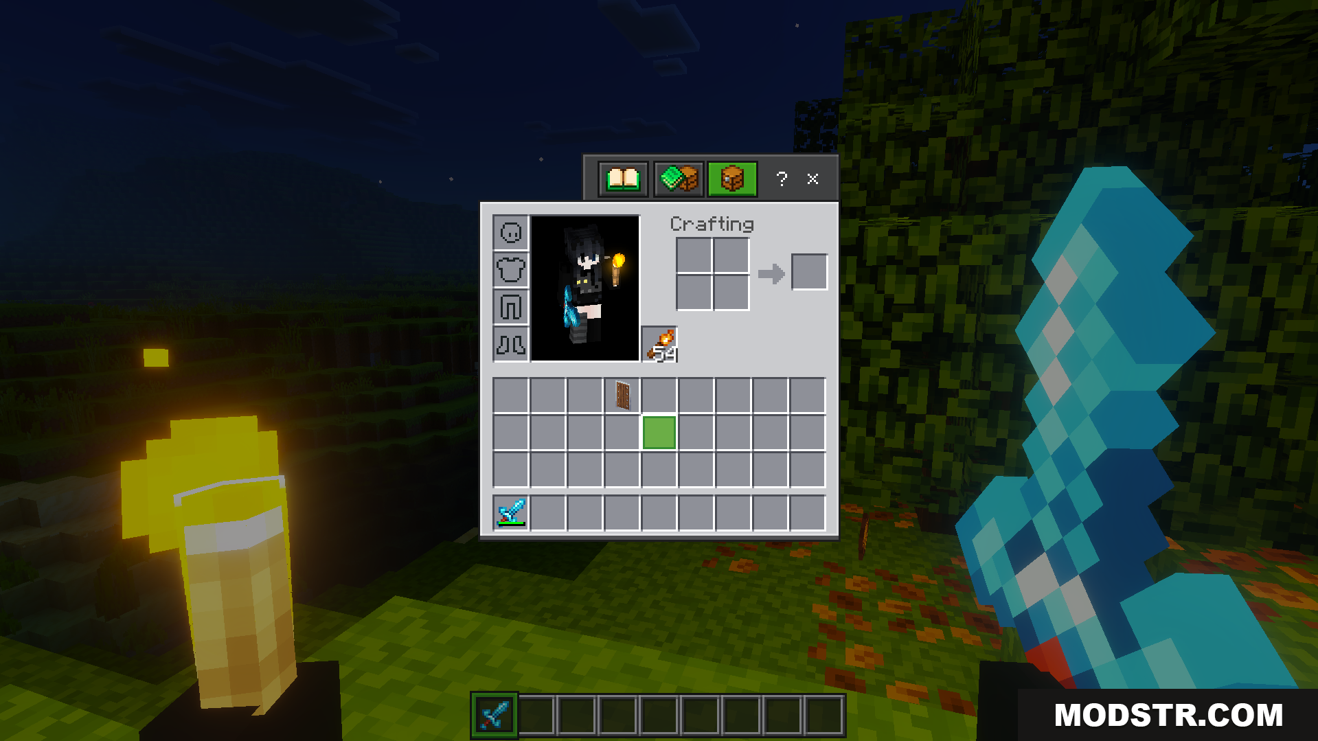 DoubleHands Addon Screenshot 6 player inventory menu showing torch placed in the left hand offhand slot