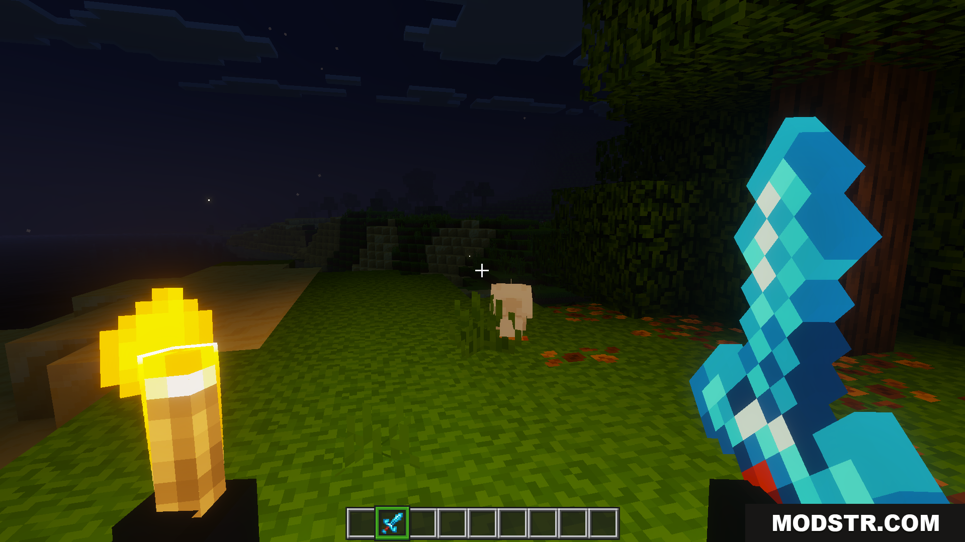 DoubleHands Addon Screenshot 5 player holding glowing torch in left hand to light up the dark area
