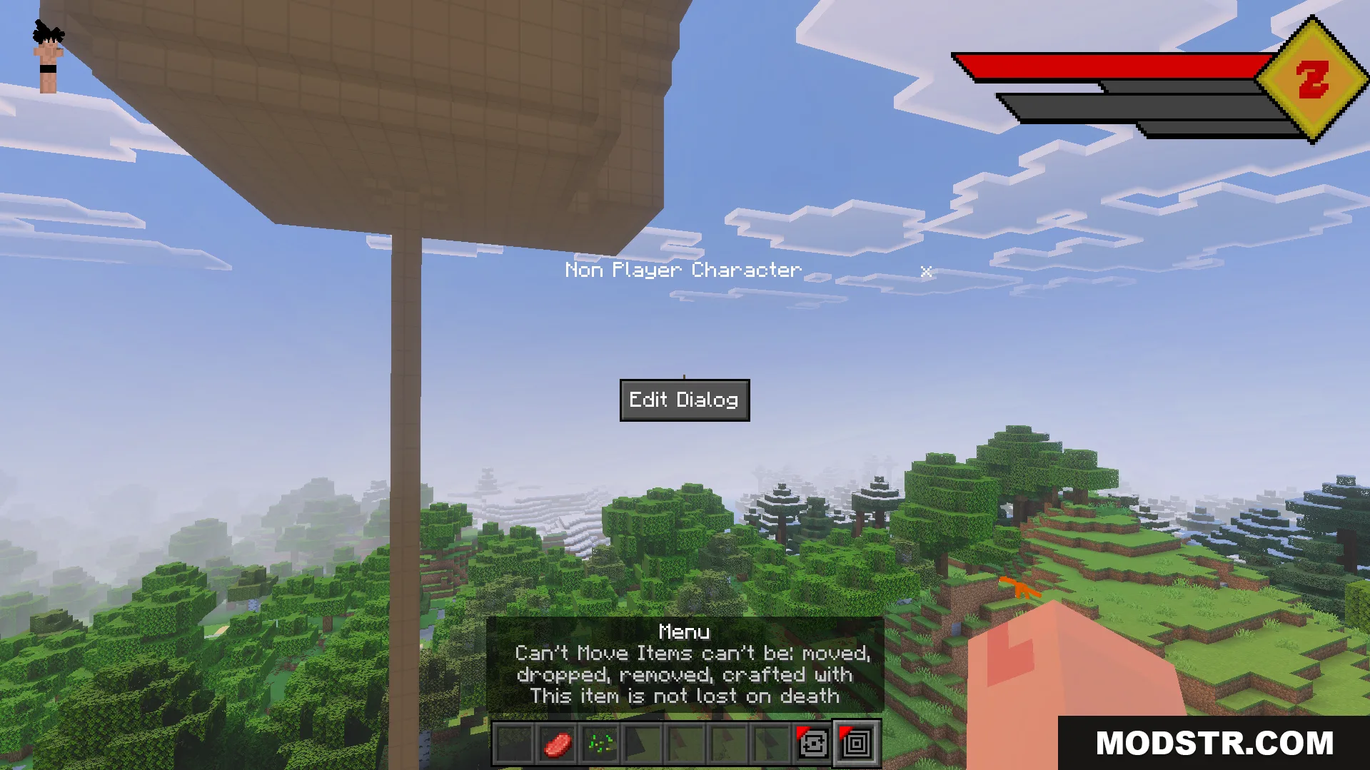 Dragon Block C Ultimate Addon Screenshot 2 Custom HUD showing health and ki levels while looking at a floating structure