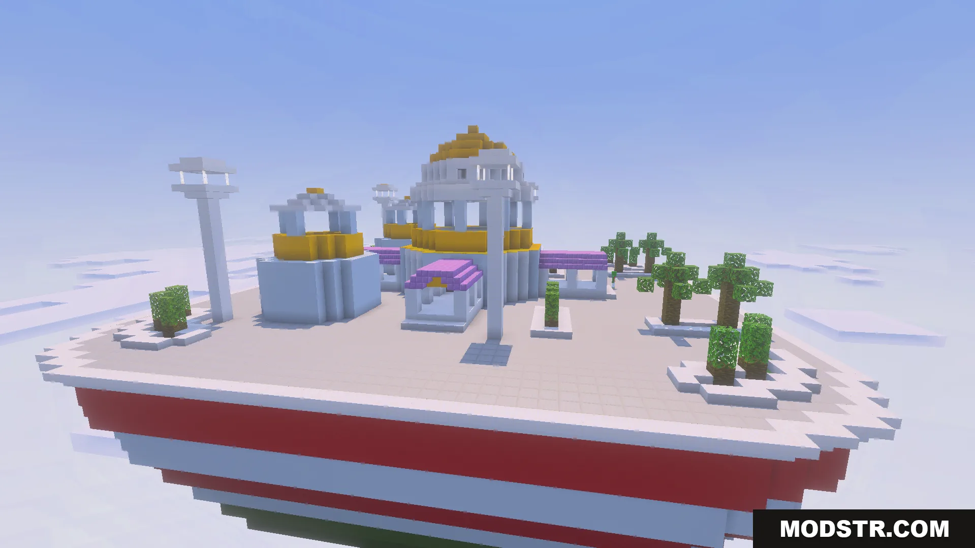 Dragon Block C Ultimate Addon Screenshot 6 A floating Kami Lookout platform with white buildings and palm trees
