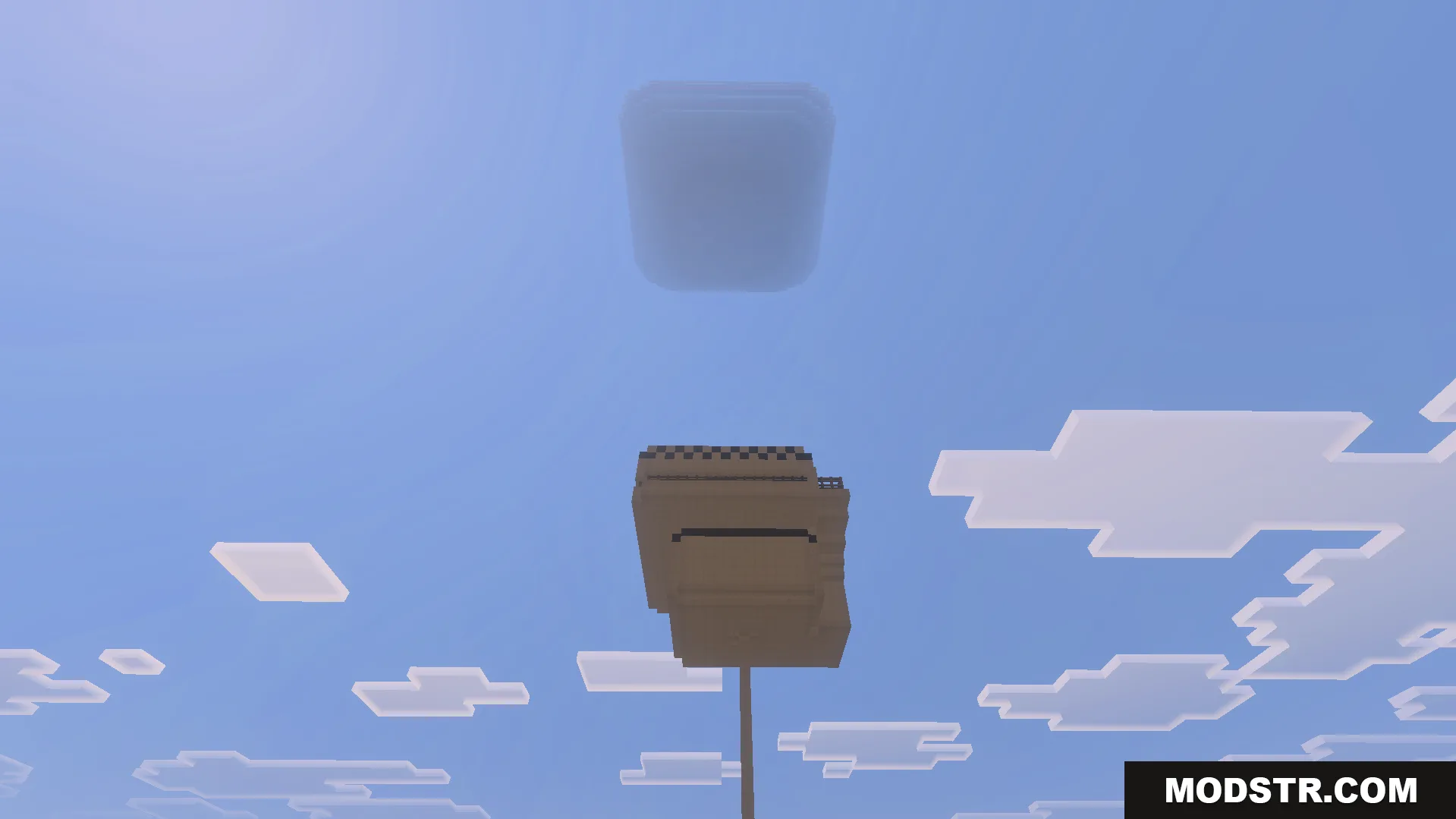 Dragon Block C Ultimate Addon Screenshot 1 A tall tower reaching towards a floating platform in the clear blue sky