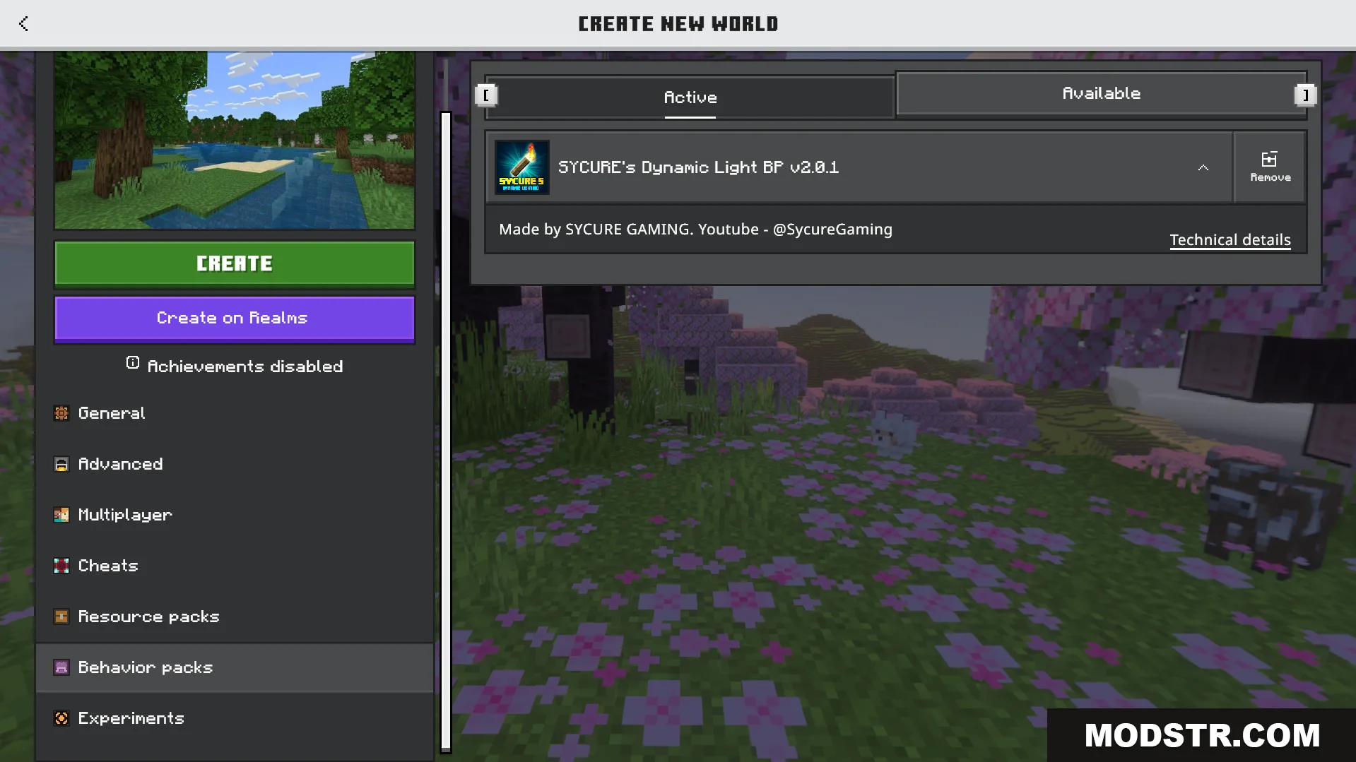 Dynamic Lighting and Offhand Addon Screenshot 1 Activating the dynamic lighting and offhand addon in the behavior packs menu