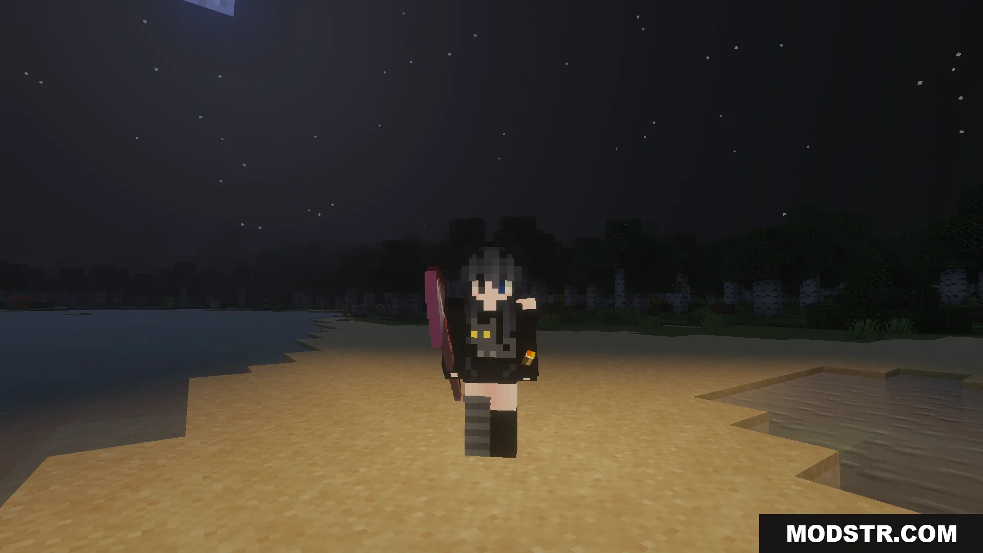 Dynamic Lighting and Offhand Addon Screenshot 3 Player character standing on a beach at night with dynamic lighting active