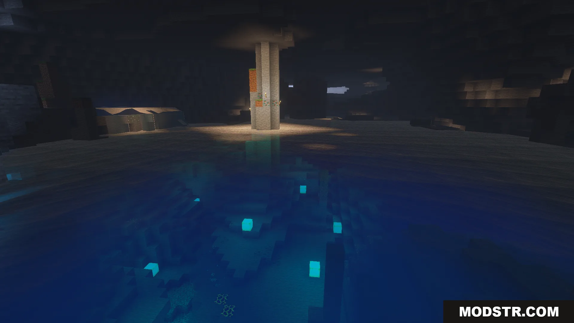 Dynamic Water Texture Pack Screenshot 1 Dynamic Water Texture Pack adds realistic movements and reflections to cave water