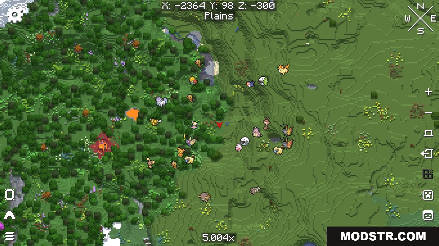 E19 Cobblemon Minimap Icons Resource Pack Screenshot 5 Minimap interface displaying various Pokemon icons across a green forest landscape