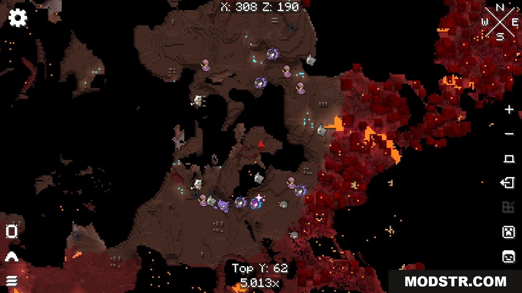 E19 Cobblemon Minimap Icons Resource Pack Screenshot 3 Minimap displaying various Pokemon icons over a dark Nether terrain map