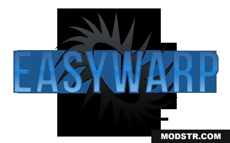 Easy Warp plugin logo featuring blue text and a grey spiky graphic