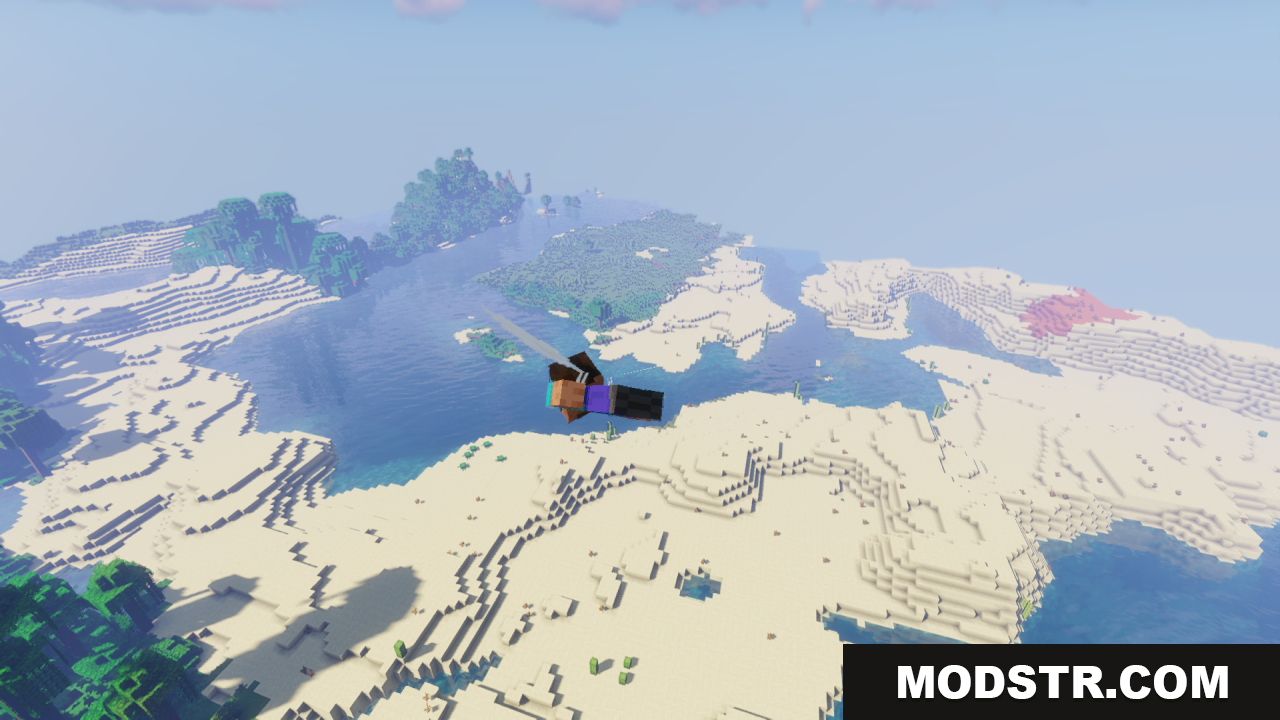 Elytra Fairy Wings Resource Pack Screenshot 4 Player flying over a coastline with sandy beaches