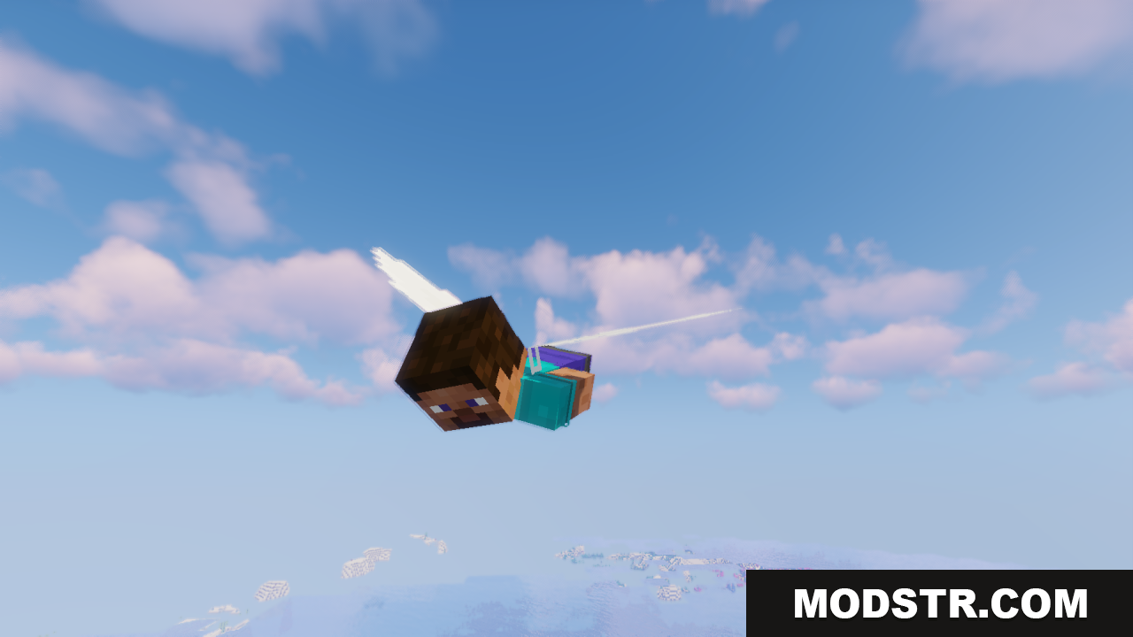 Elytra Fairy Wings Resource Pack Screenshot 3 Character with fairy wings gliding over a frozen landscape