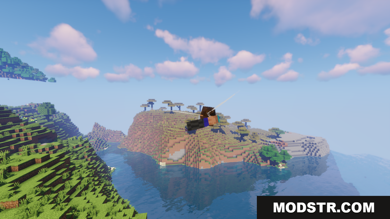 Elytra Fairy Wings Resource Pack Screenshot 11 Flying over a savanna island with custom elytra wings
