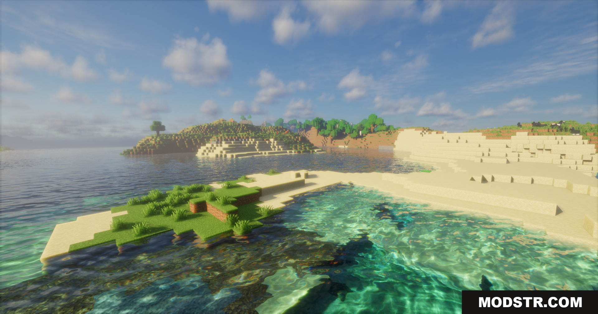 Emanrux Shaders Screenshot 10 Beautiful clear reflective water near a sandy beach and grassy island