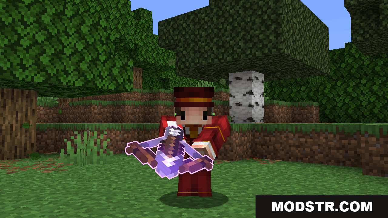 Enchantment Glows - Thin Outlines Resource Pack Screenshot 6 Player holding an enchanted crossbow with a bright purple glowing outline