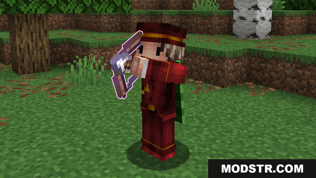 Enchantment Glows - Thin Outlines Resource Pack Screenshot 4 Player aiming an enchanted bow featuring a thin purple glowing outline effect